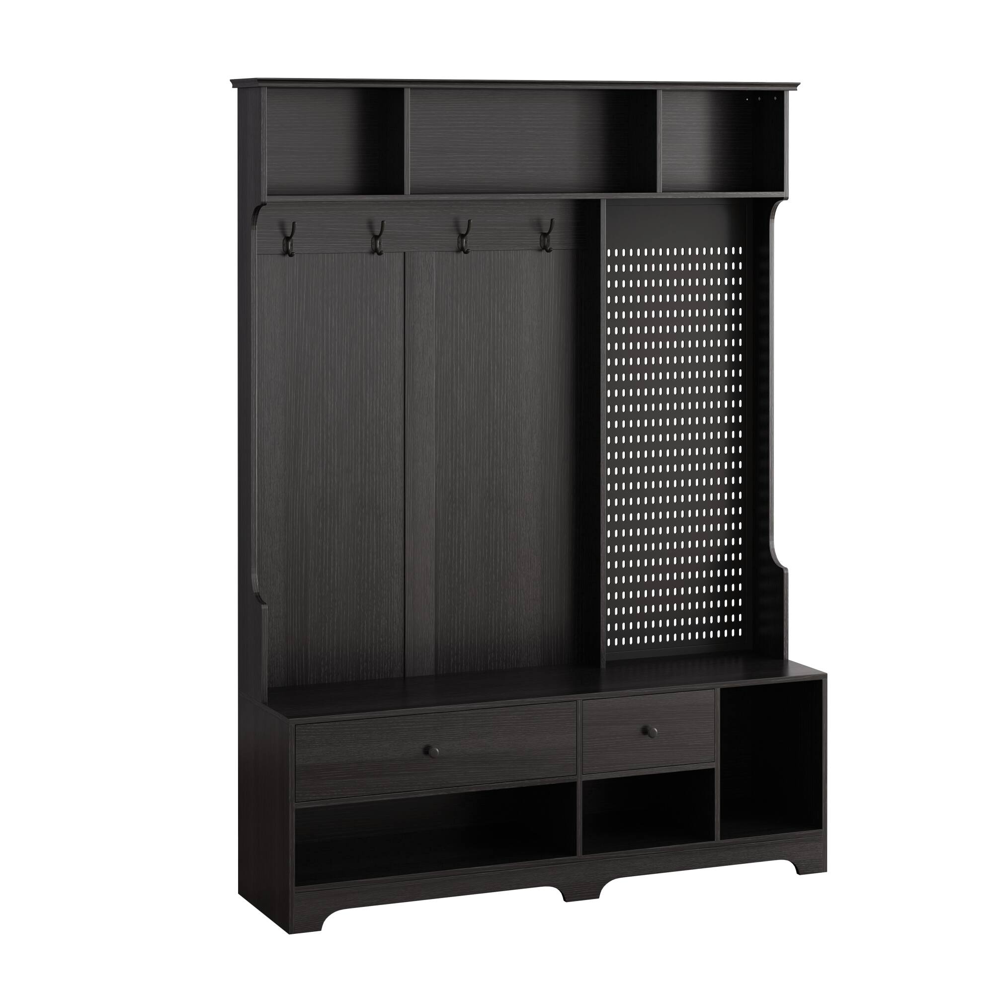 Alt View 7. GOODSILO - Multifunctional Entryway Storage Bench with Coat Rack, Shelves, and Customizable Pegboard for Organized Home Entry - Black.