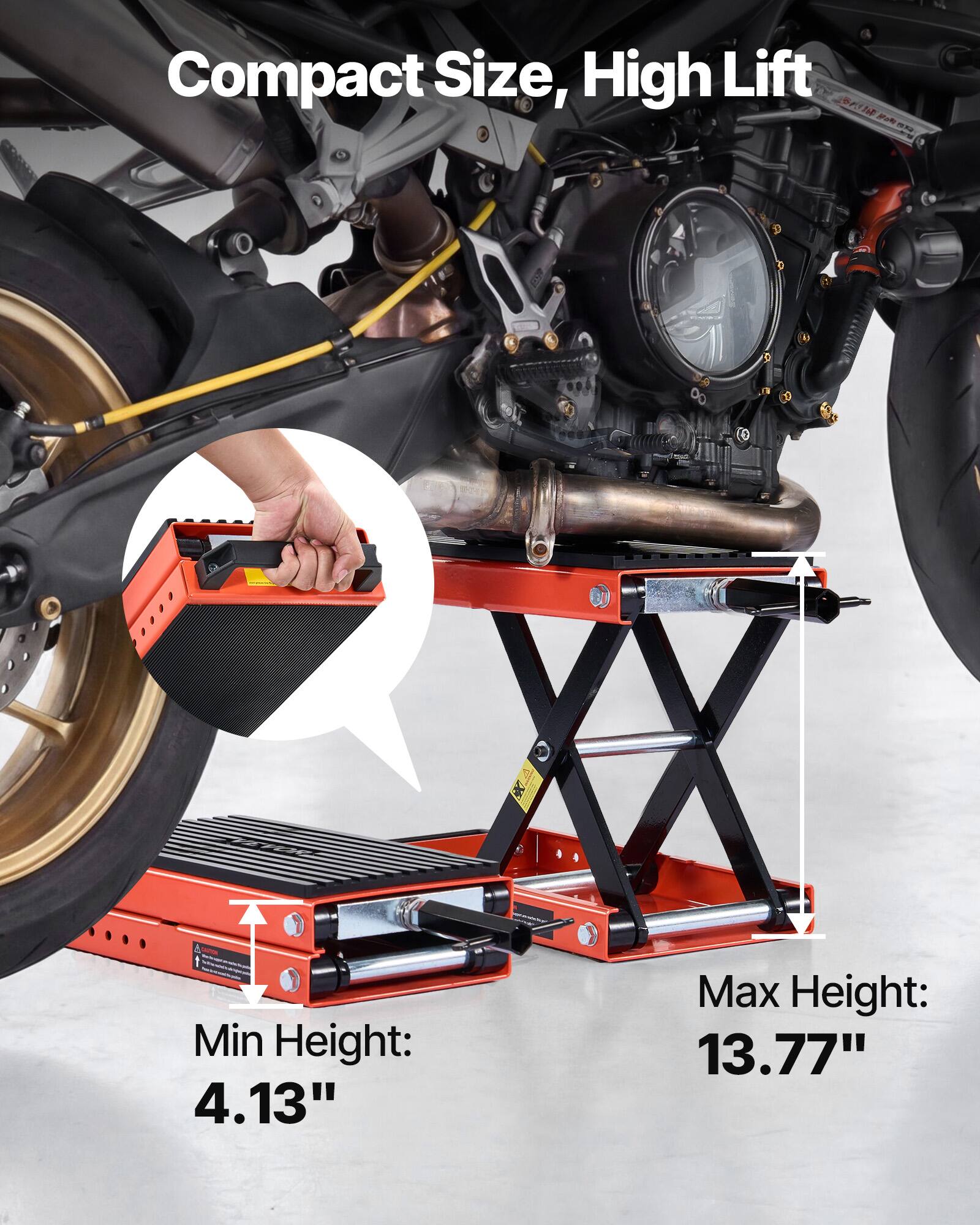 Compact Size, High Lift  
Min Height: 4.13"  
Max Height: 13.77"