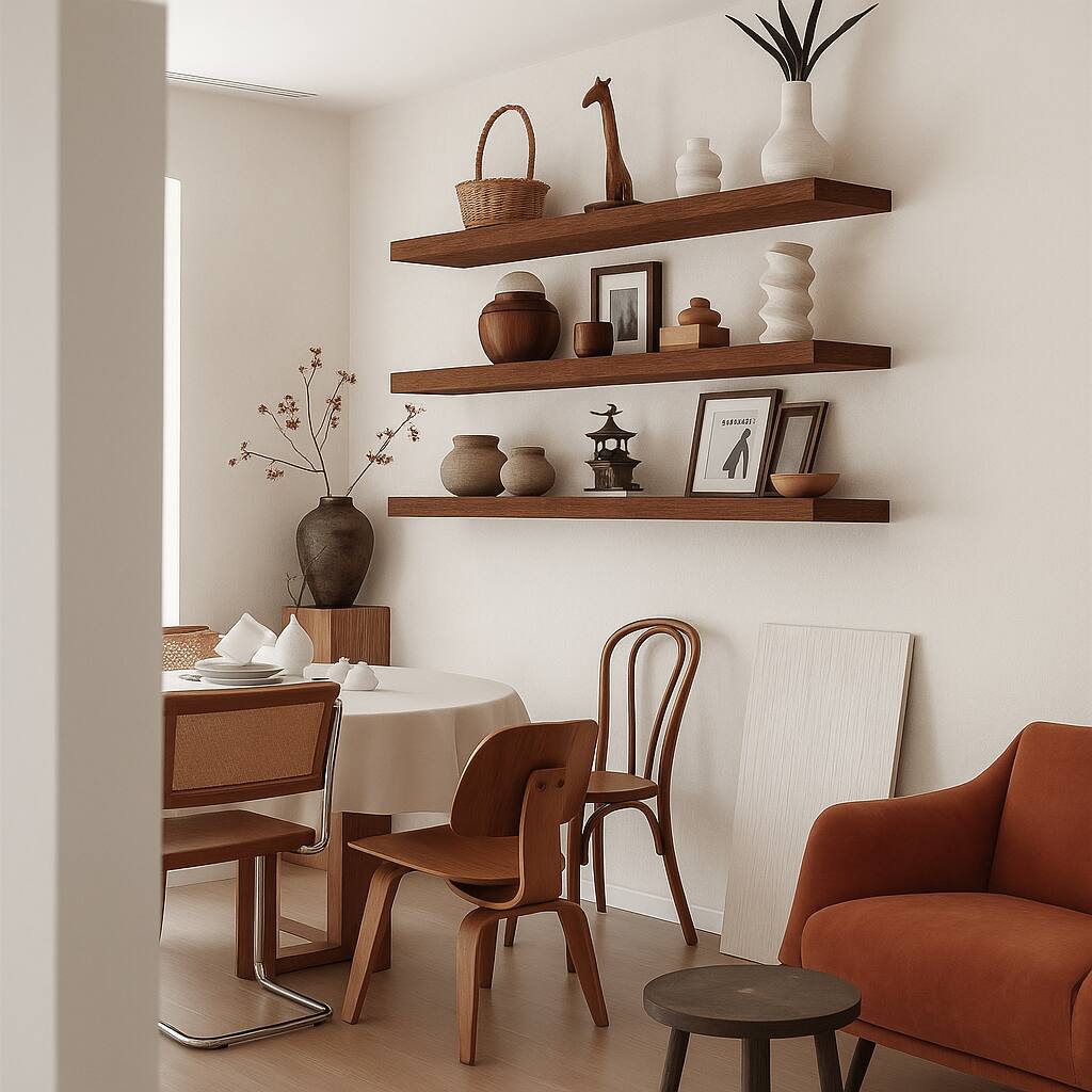 Alt View 3. BOMEDA - Wooden Floating Shelves for Wall, Bathroom or Room Wall Storage, Hanging Shelf Organizer, 24x7x1.5 in, 3 Pack - Walnut-like.