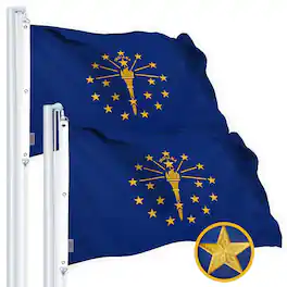G128 - 2-Pack Indiana State Flag, 5 x 8 ft Embroidered 220GSM Spun Polyester, Brass Grommets - Assorted Colors