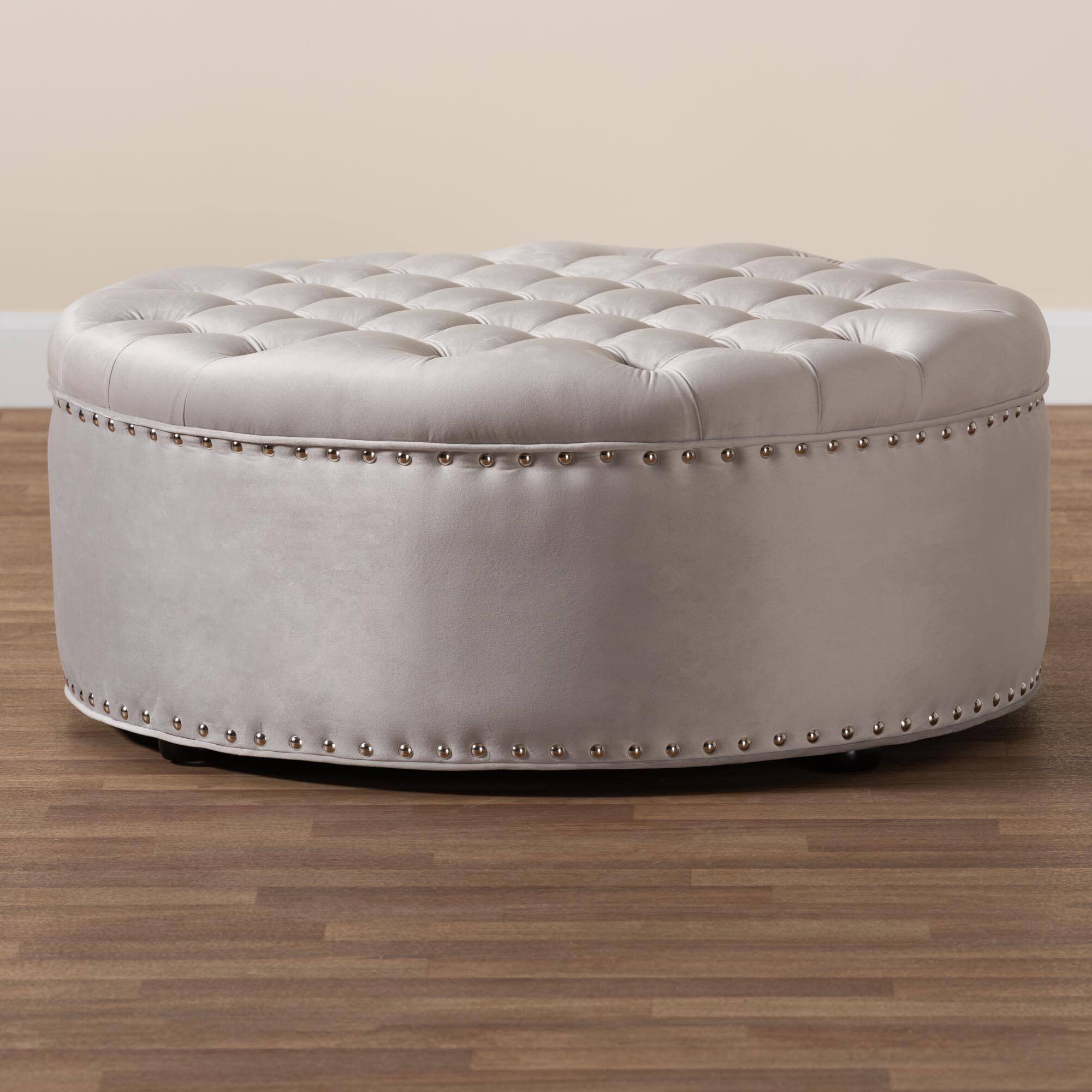 Alt View 2. Baxton Studio - Iglehart Modern and Contemporary Velvet Fabric Upholstered Tufted Cocktail Ottoman - Slate Gray.