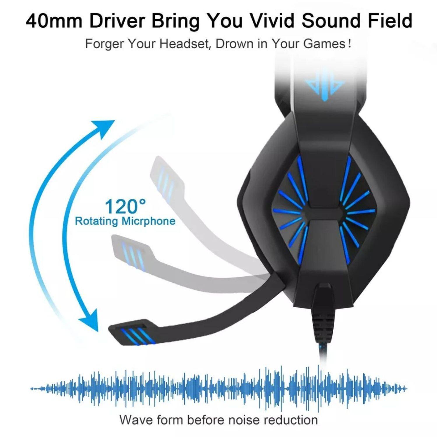 40mm Driver Bring You Vivid Sound Field  
Forge Your Headset, Drown in Your Games!  

120° Rotating Microphone  

Wave form before noise reduction