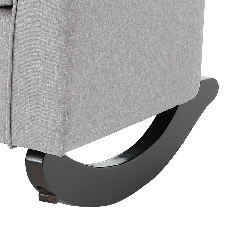 Alt View 3. Loheer - Loheer Light Grey Rocking Chair Track Arm Linen Upholstered Pocket Coil Rocker with Wooden Legs for Nursery Living Room - Light Grey.