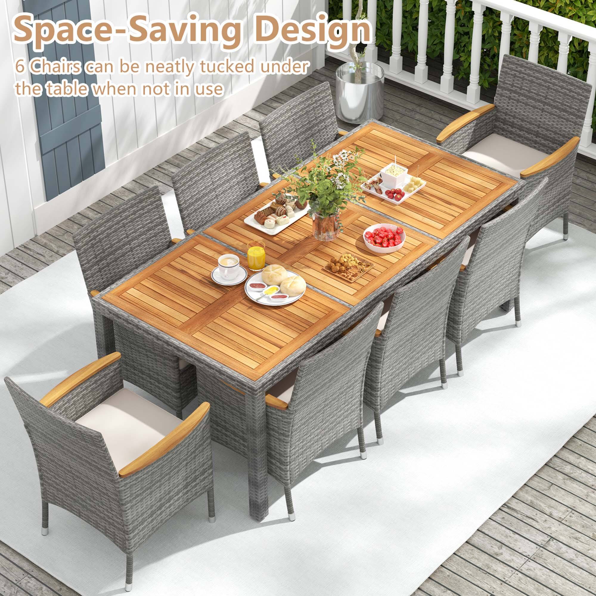 Space-Saving Design: 6 chairs can be neatly tucked under the table when not in use.
