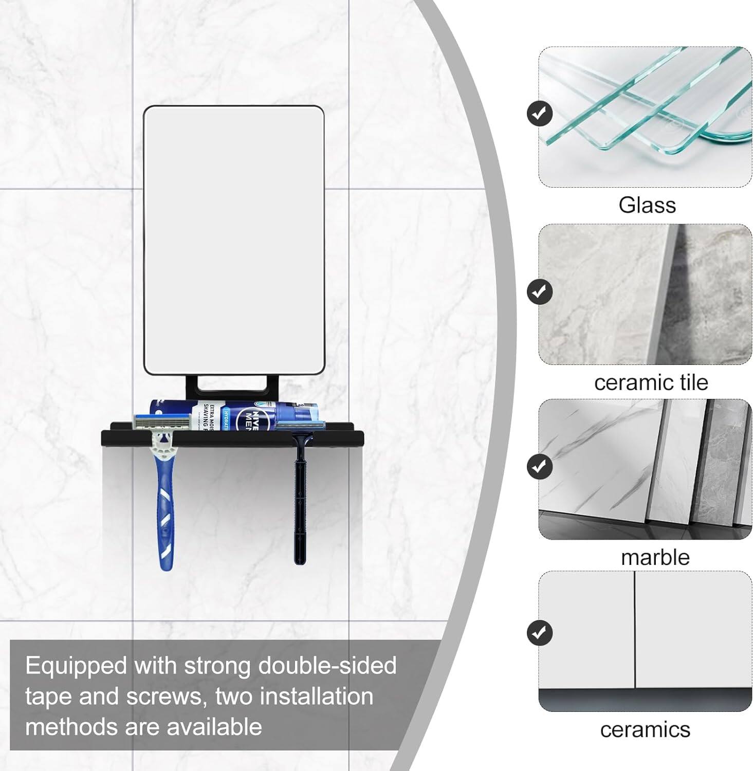 Glass SAVING | ME MIAE ceramic tile marble  
Equipped with strong double-sided tape and screws, two installation methods are available  
ceramics
