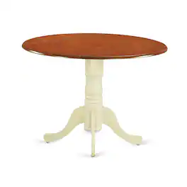 East West Furniture - Dublin Round Table with two 9" Drop Leaves in Buttermilk and Cherry - Buttermilk & Cherry