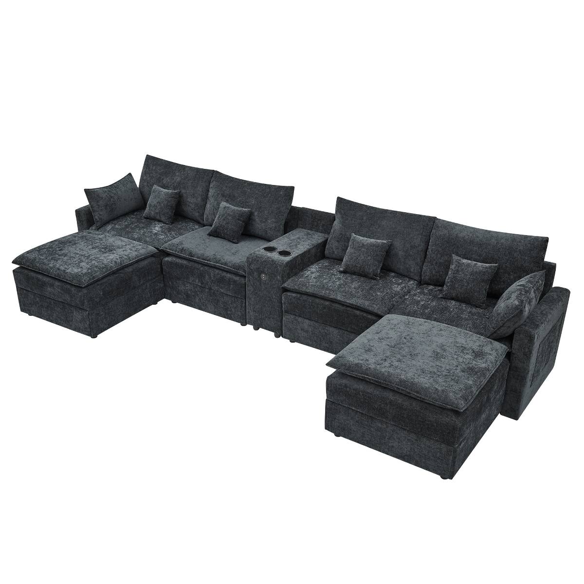 Alt View 10. Ropilly - Ropilly U Shaped Modular Sectional Sofa, Black Chenille Center Console Sectional for 6 Seat Living Room - Black.
