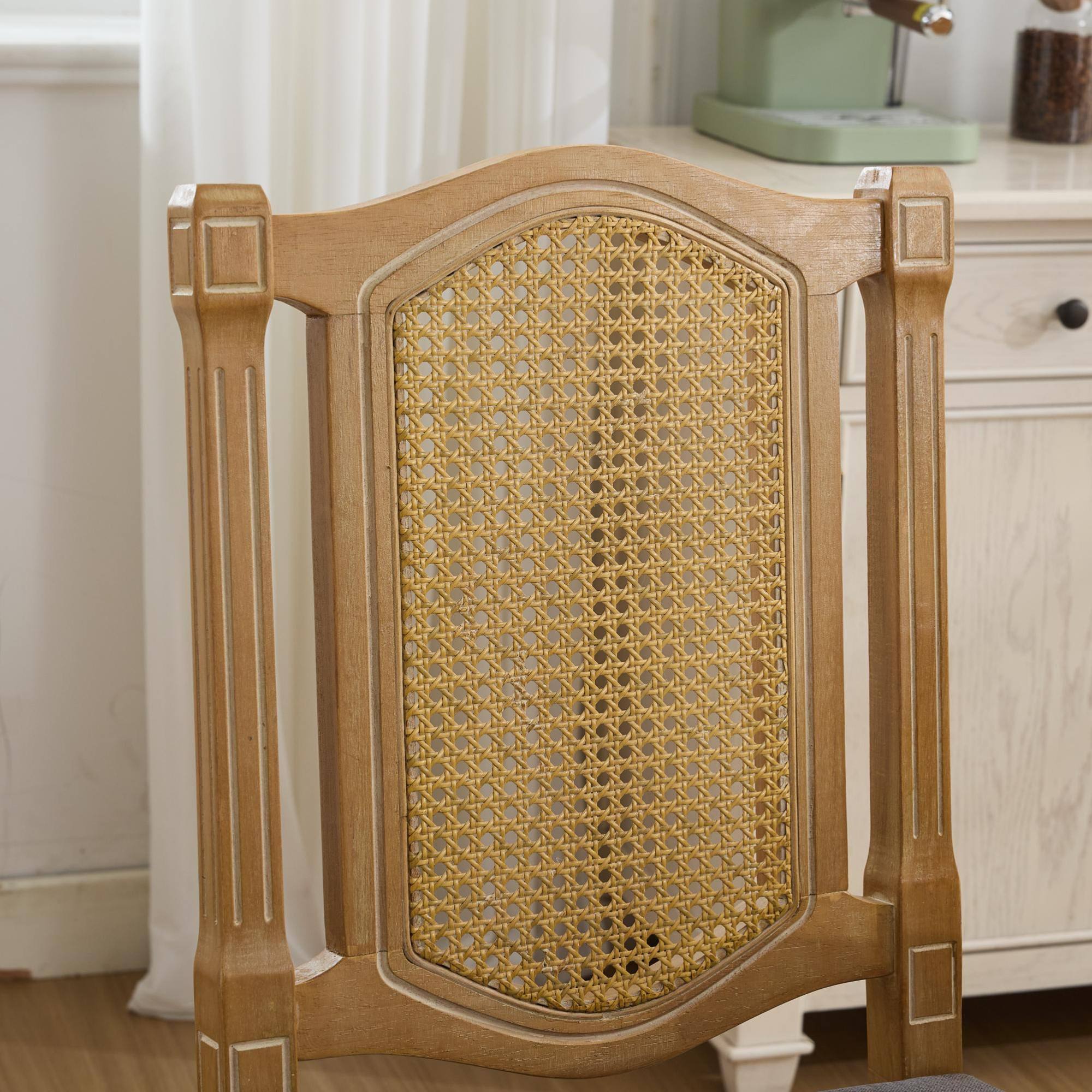 Alt View 6. GOODSILO - Solid Wood Rattan-Back Dining Chairs with Linen Cushion, Set of 2 for Rustic and Natural Style Dining Rooms and Cafés - Gray.