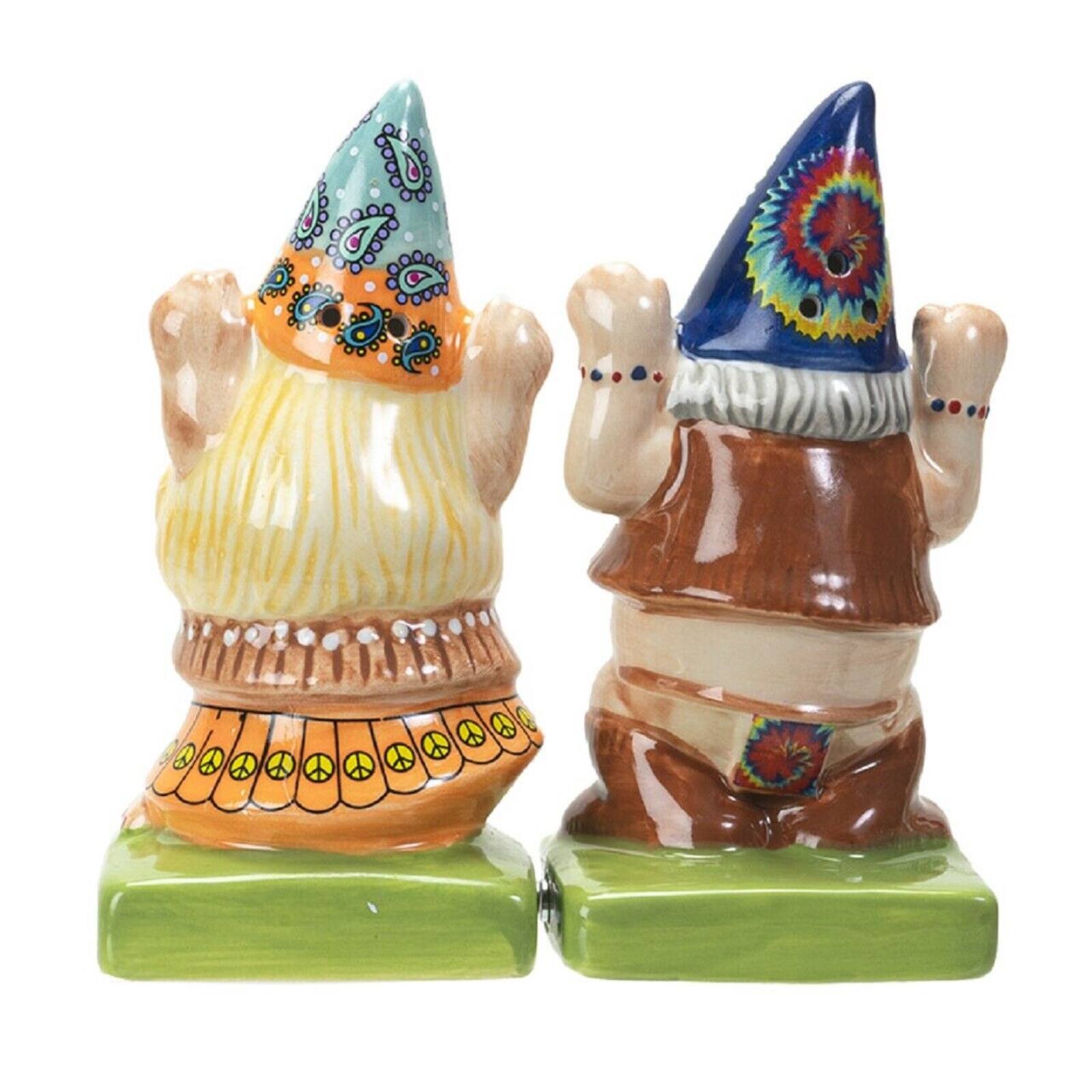Angle. Pacific Trading - Pacific Trading Hippie Gnomes Ceramic Magnetic Salt and Pepper Shaker Set 4 Inch Multicolor - Multicolor.