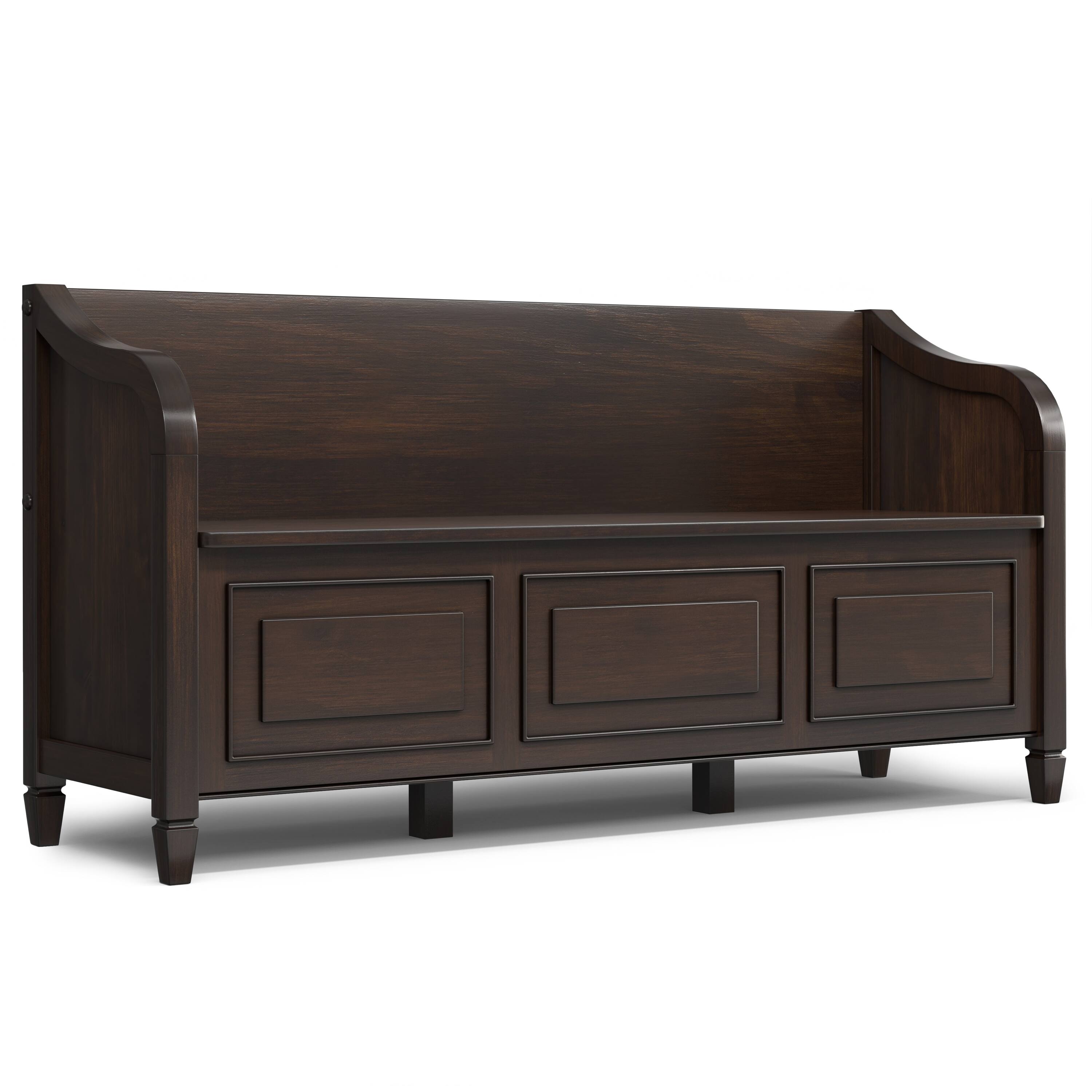 Front. Simpli Home - Connaught SOLID WOOD 56 inch Wide Traditional Wide Entryway Storage Bench in Chestnut Brown - Chestnut Brown.