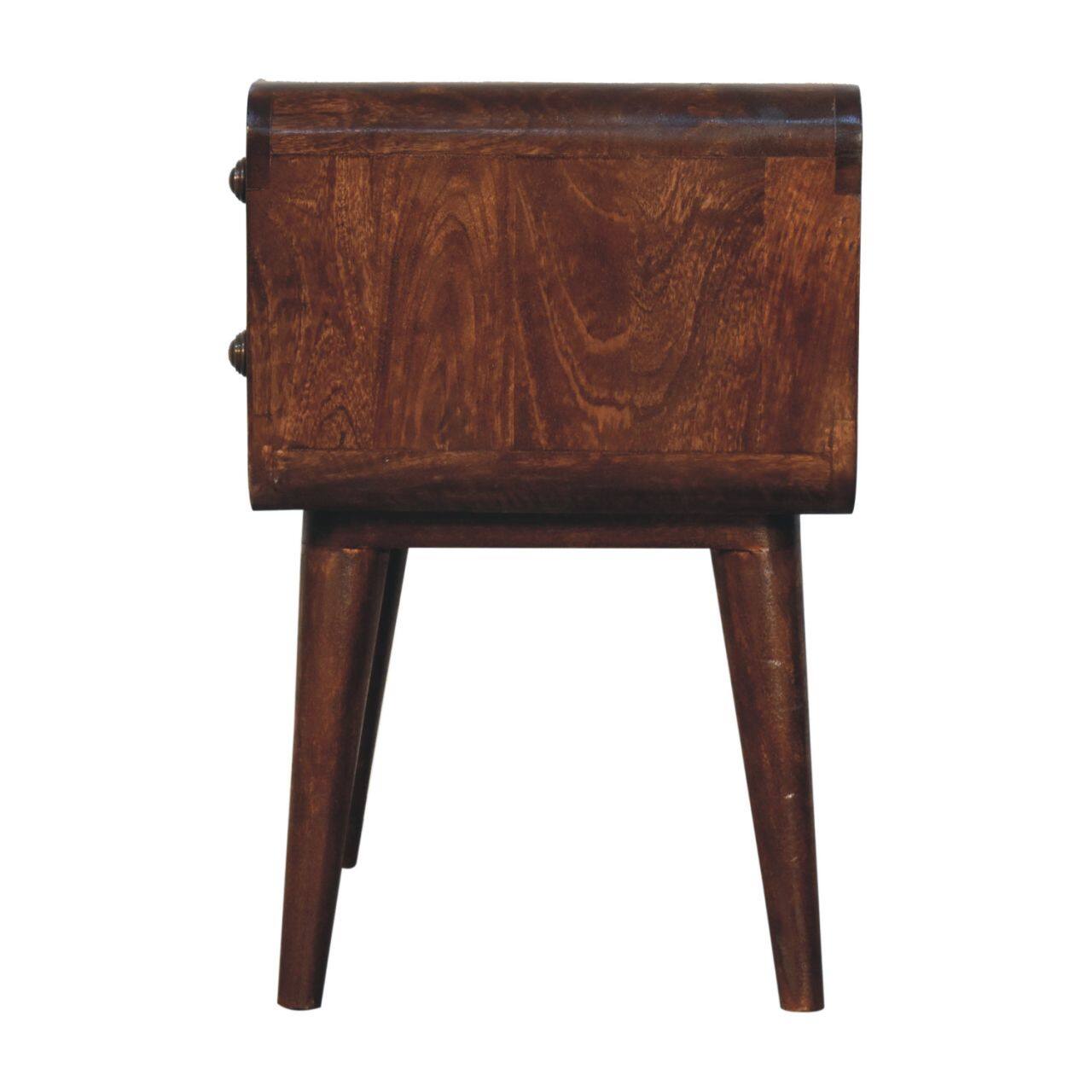 Angle. Artisan Furniture - Artisan Furniture Solid Wood Curved California Walnut Bedside, 2 Drawers, Dark Brown - Dark Brown.