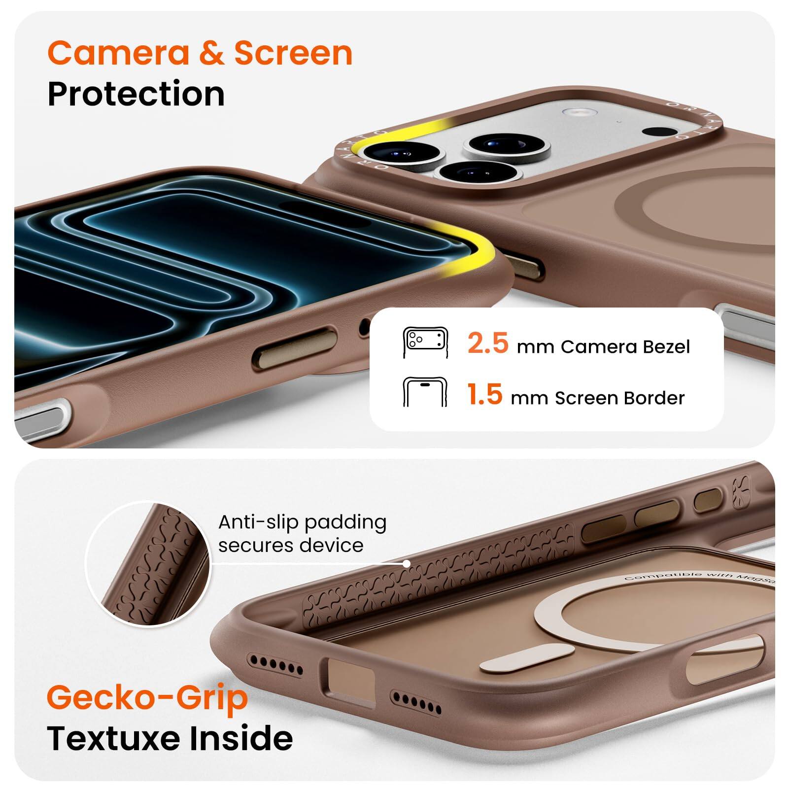 Camera & Screen Protection

2.5 mm Camera Bezel  
1.5 mm Screen Border

Anti-slip padding secures device

Gecko-Grip Textuxe Inside
