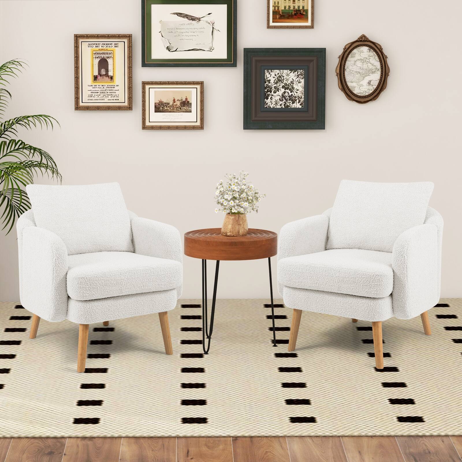 Alt View 2. SlickBlue - Modern Sherpa Upholstered Accent Chair with Cushion for Bedroom or Office - White.