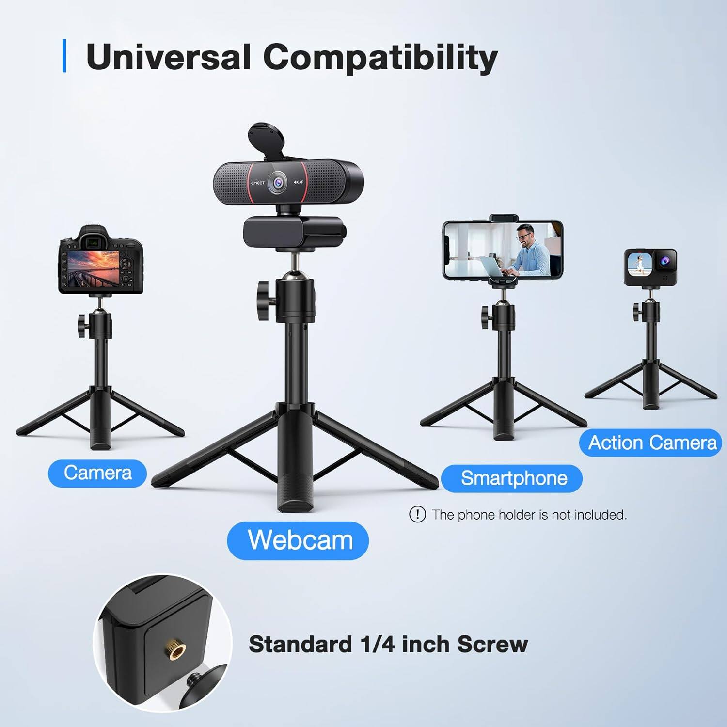 EMEET C960 4K Webcam with Tripod, 4K UHD Sony Sensor, 3 Adjustable