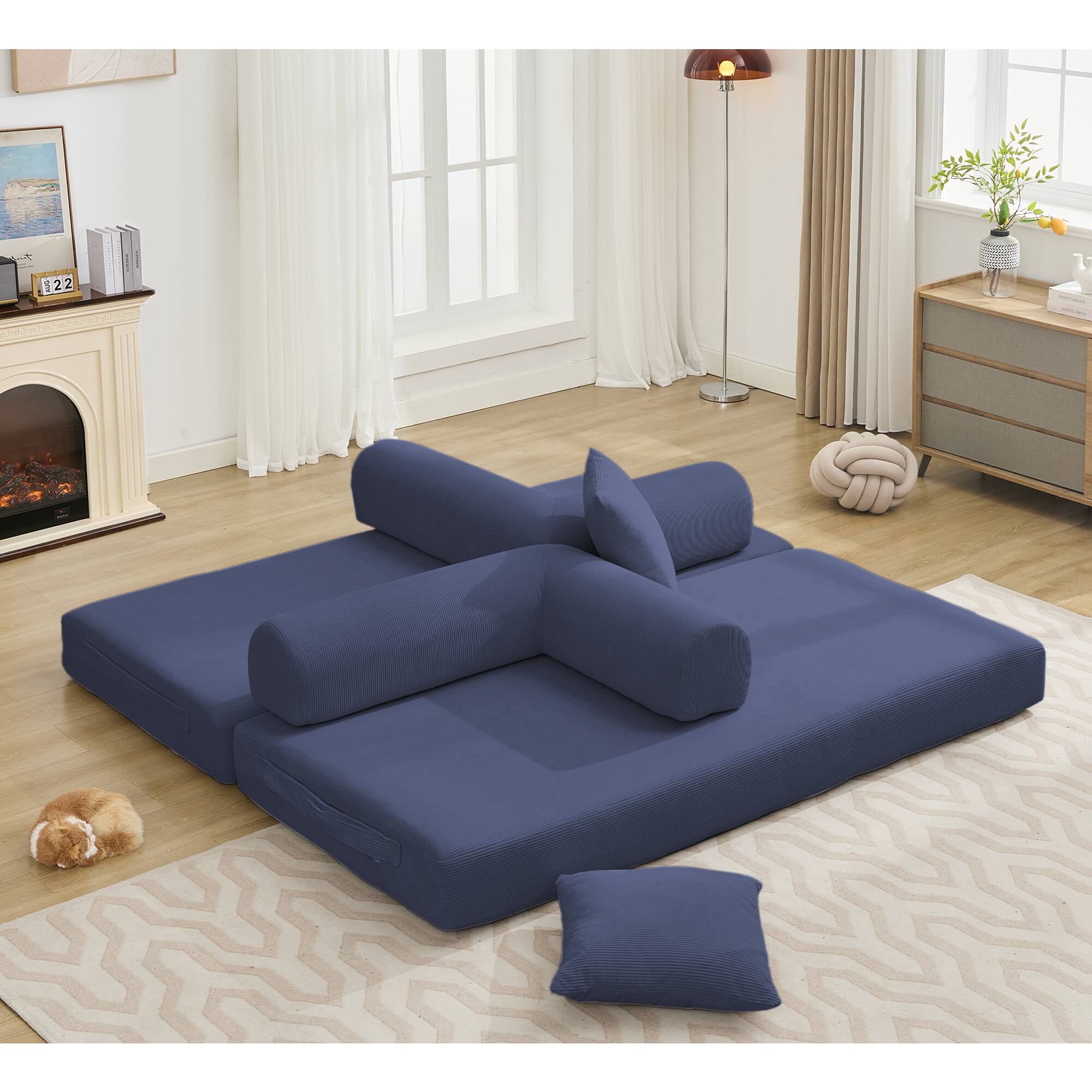 Alt View 4. Trinkets Crazed - Folding Convertible Out Sleeper Sofa Bed, 4-in-1 DIY Combination Convertible Sofa, Folding Sleeper Sofa - Blue.