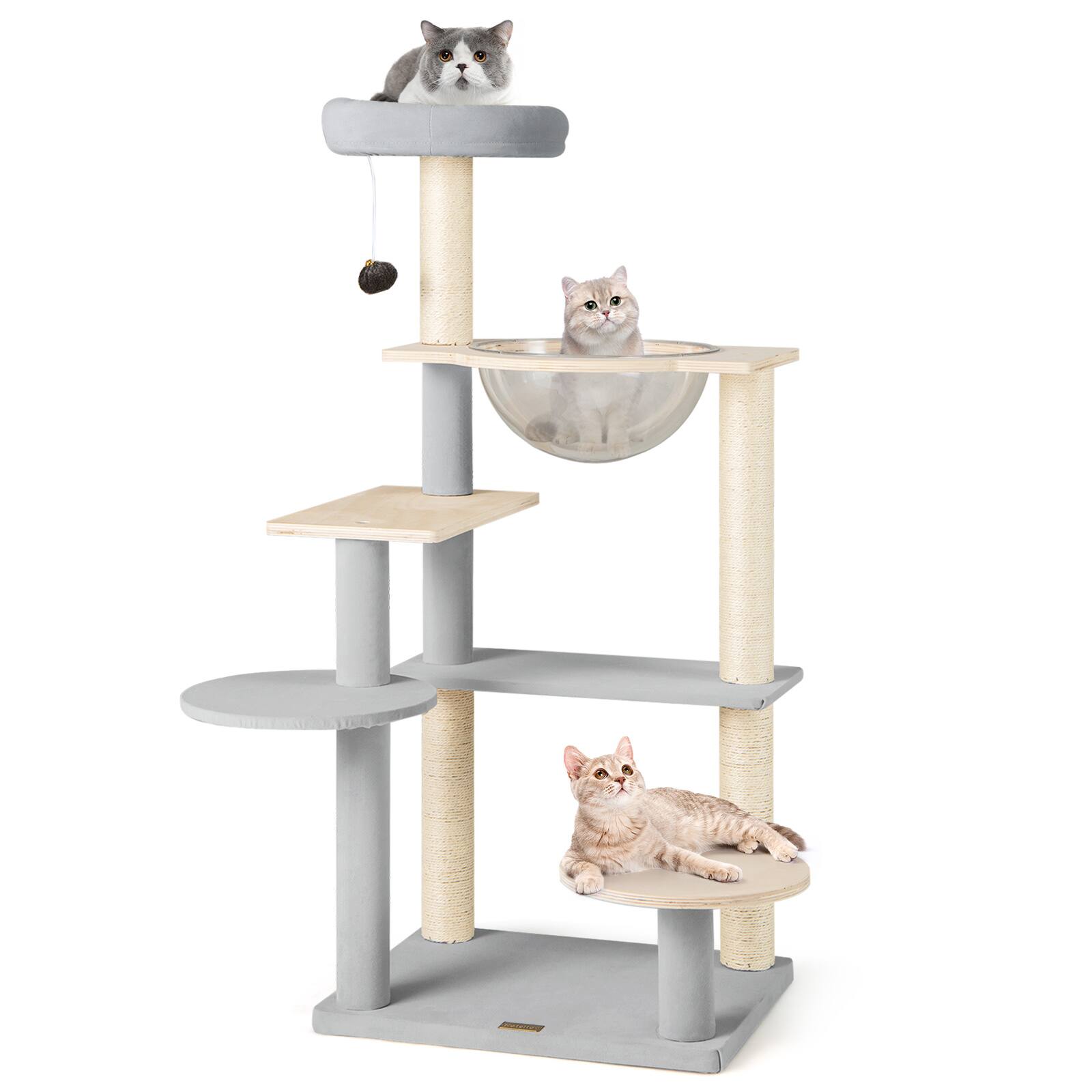 Front. Costway - Costway Cat Tree Tower w/ Jumping Platforms Plush Climbing Activity Tower for Small Large Cats and Kittens - Natural.
