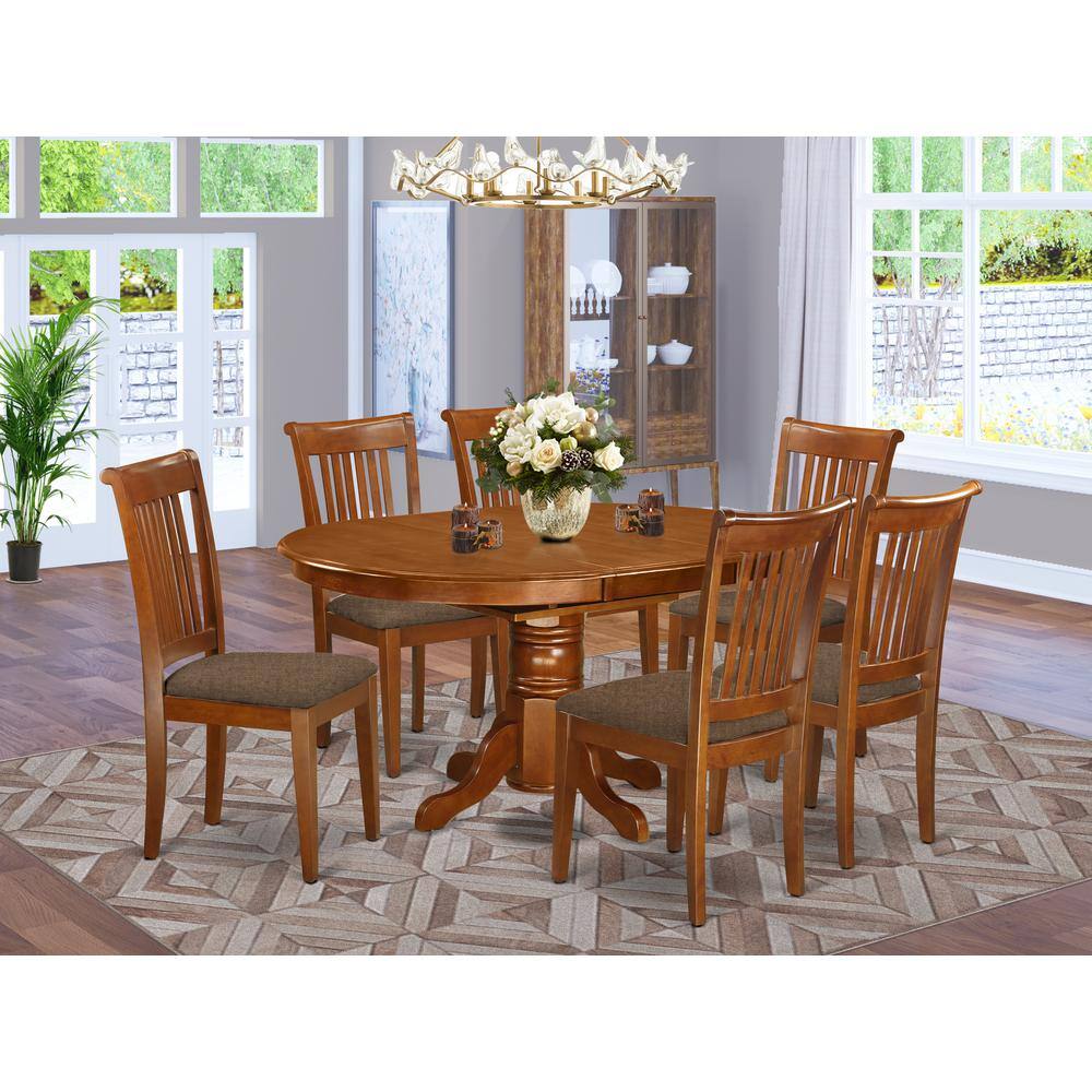 East West Furniture AVPO7 SBR C 7 Pc set Avon Kitchen Table with Leaf ...