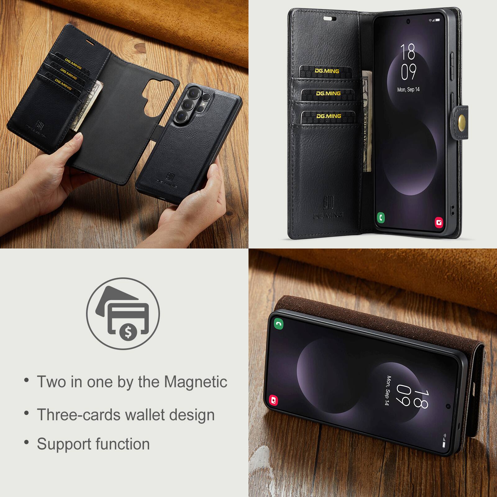 nothingto_tscribe D nn UNANAN DG.MING DG.MING 18 09 Mon, Sep 4 Fill DG.MING E PAMNG P NG  G $ Two in one by the Magnetic Three-cards wallet design Support function