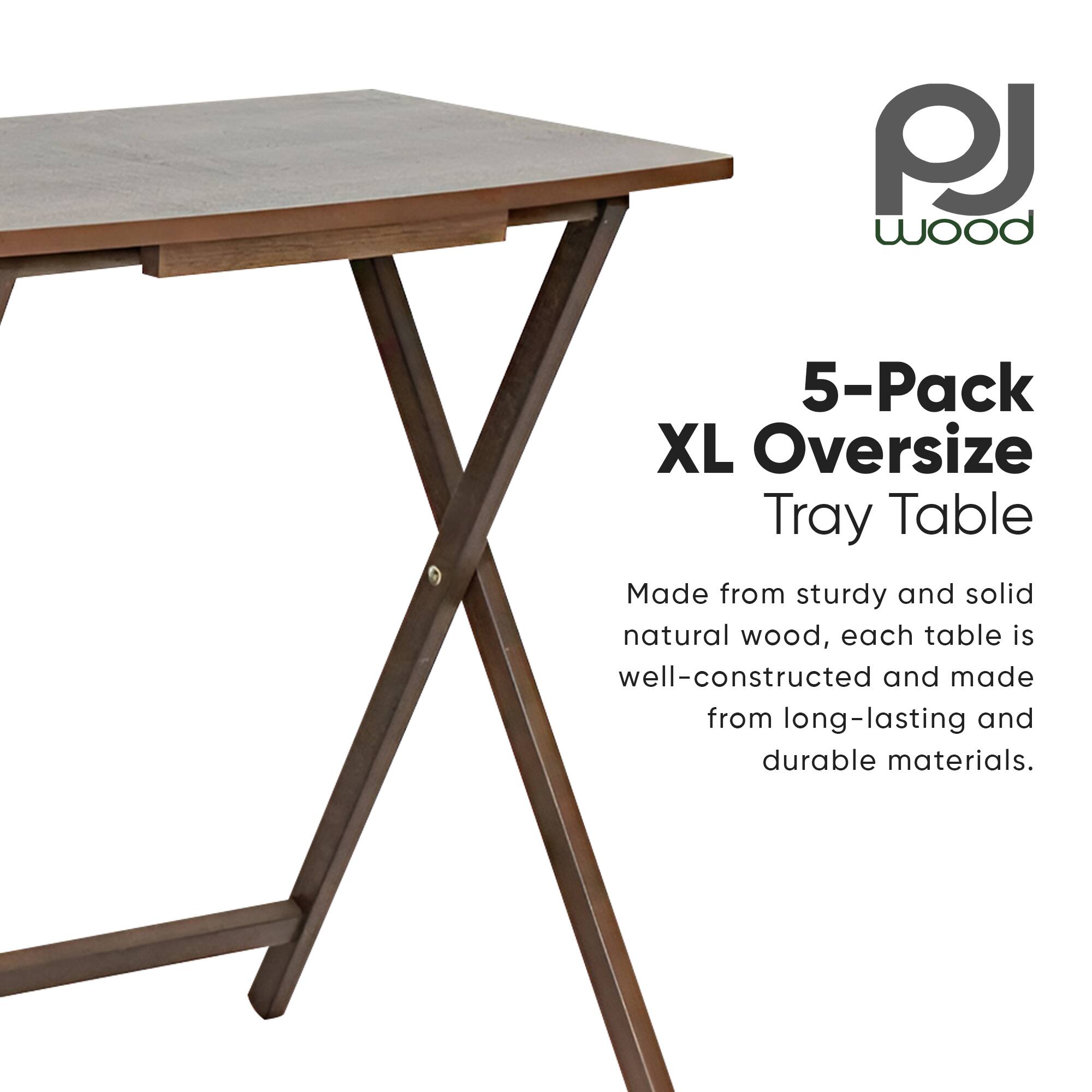 PJ Wood  
5-Pack XL Oversize Tray Table  

Made from sturdy and solid natural wood, each table is well-constructed and made from long-lasting and durable materials.