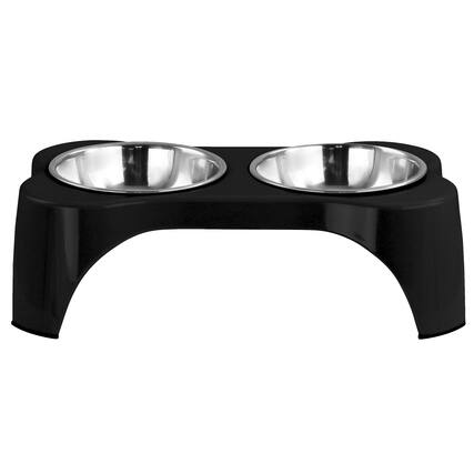 Front. Gibson - Gibson Home Bow Wow Meow 3 Piece Elevated Pet Bowl Dinner Set in Black - Black.