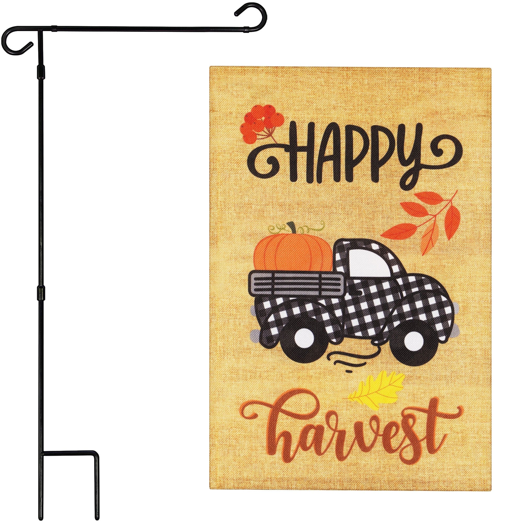 "G128 - Combo Pack: 36"" x 16"" Garden Flag Stand with 12"" x 18"" Double-Sided Burlap Happy Harvest Pumpkin Flag - Assorted Colors" price history on PriceWatchPro