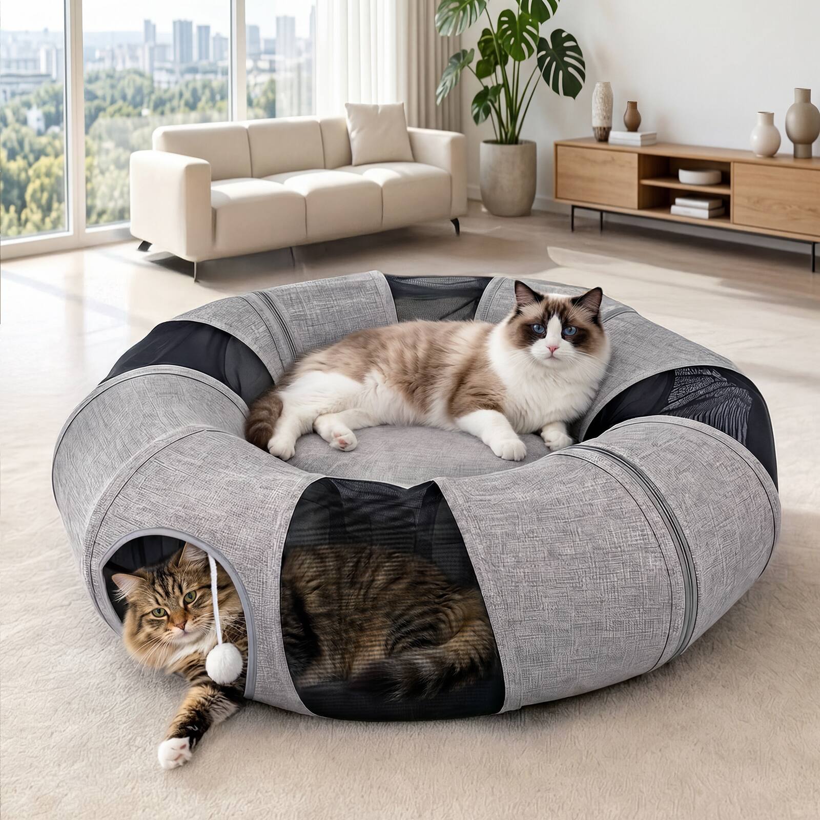 Alt View 8. Ownpets - Cat Tunnel Interactive Foldable Tube, 12" Diameter - Grey.