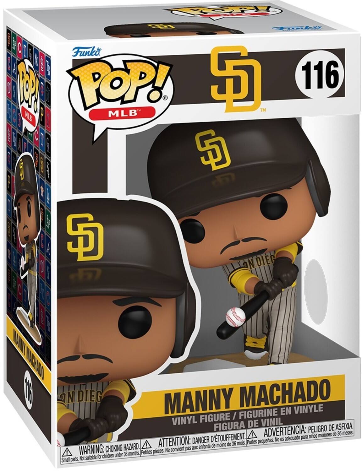 COPpy E Toke  I C 1 Funko : & 1 m 3 i b I POP! S 116 I | TM MLB P MLB  IF ! C | 1 S ! SD DIEG MAANTT MACRADO ONDIEG MANNY MACHADO FIGURINE EN VINYLE FIGURE / VINYL DE VINIL FIGURA ADVERTENCIA: PELIGRO DE ASFIXIA. menores de 36 meses. TOUFFEMENT. adecuado para nios ATTENTION: DANGER D Partes pequeas. No es de moins de 36 mois. WARNING: CHOKING HAZARD. convient pas aux enfants Petites pices. Ne children under 36 months Not suitable for Snall parts.