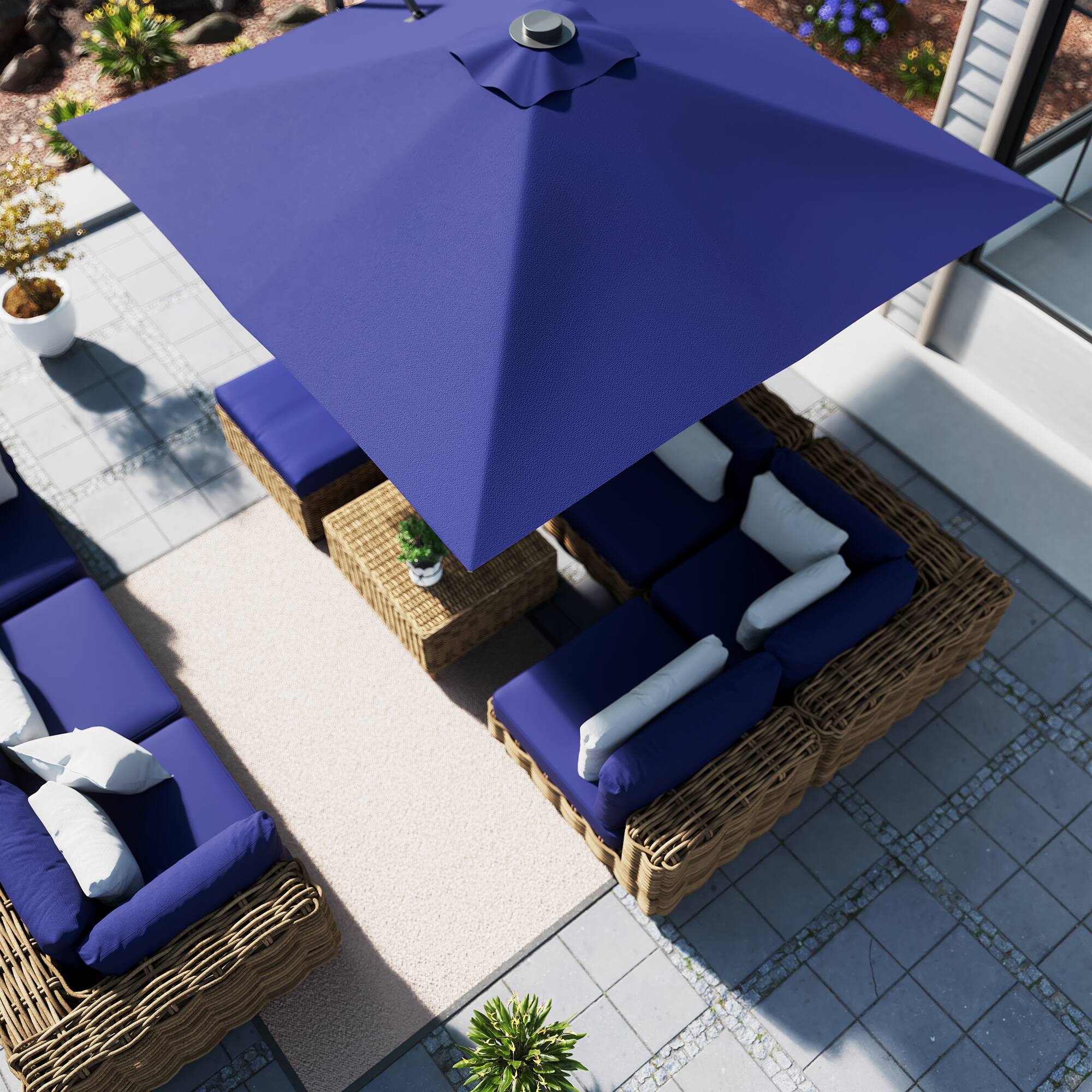 Back. Mondawe - 10*10ft Large Patio Cantilever Umbrella with Bluetooth Speaker and Base - Navy Blue.