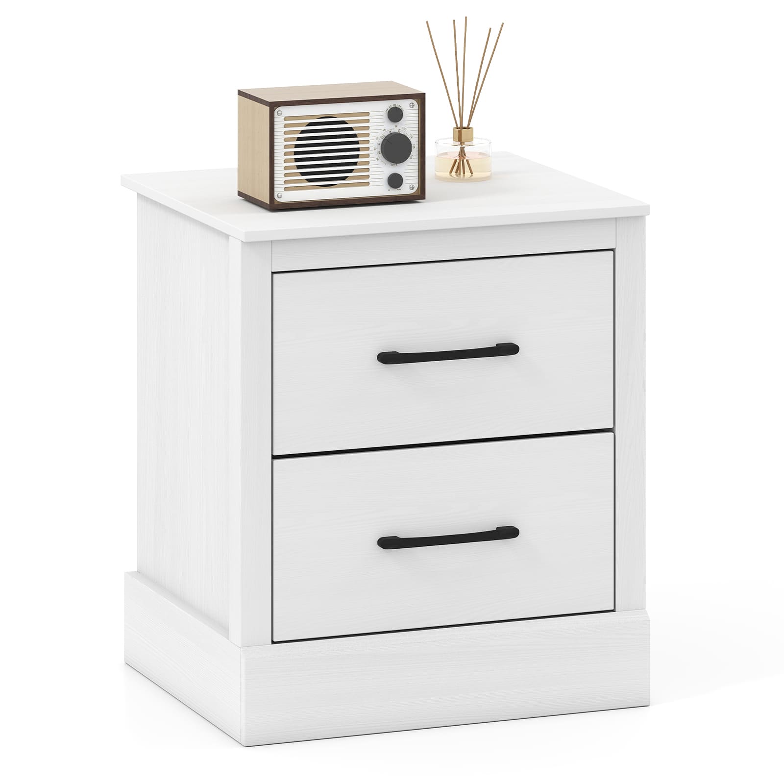 WELLFOR - Wood Compact Floor Nightstand with Storage Drawers - White