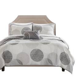 Gracie Mills - Timothy Geometric Circle Reversible Quilt and Cotton Sheet Set - Gray