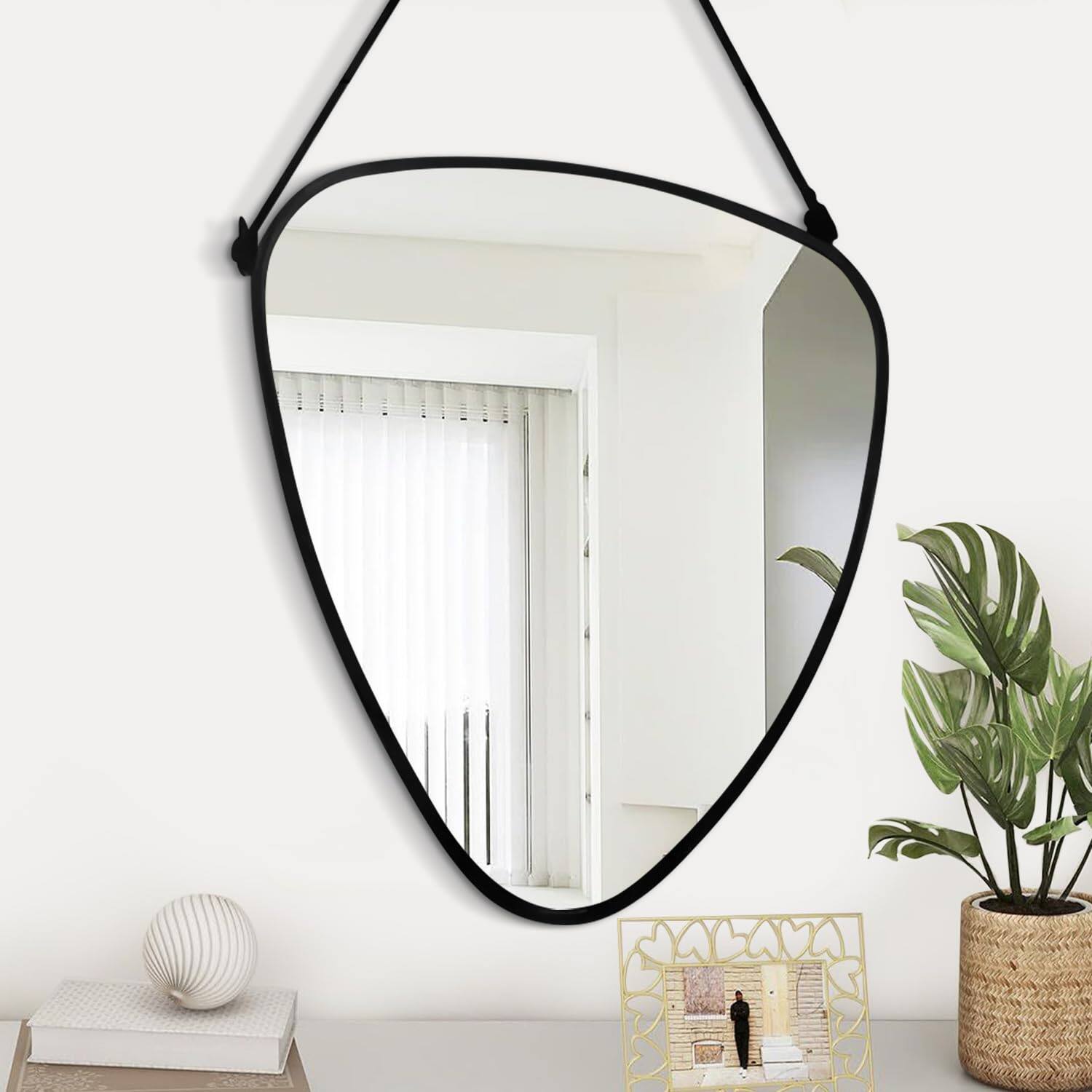 Alt View 1. Dazzling Pops - Asymmetrical Hanging Mirror Irregular Modern Frame For Wall Artistic Triangle Living Room Bedroom Entryway - Black-triangle.