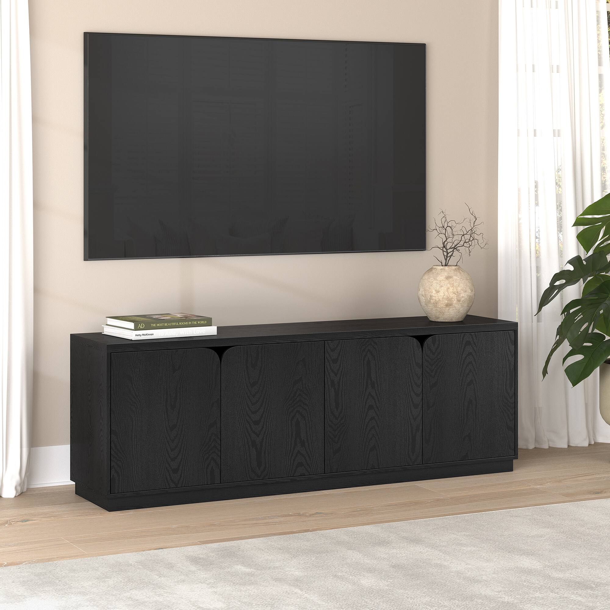 Alt View 3. Hudson&Canal - Fitzroy Rectangular TV Stand for TV's up to 78" in Black Grain - Black Grain.