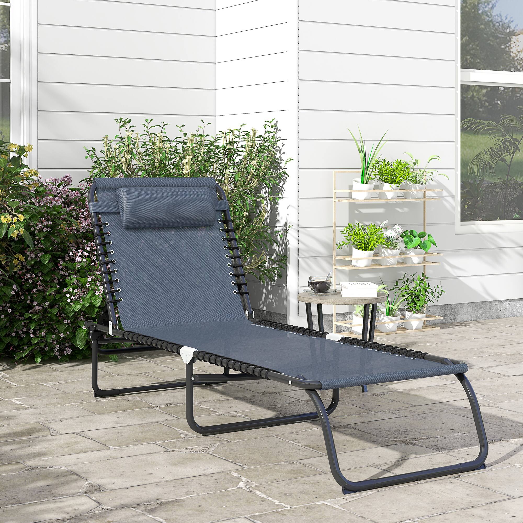 Alt View 1. Outsunny - Folding Chaise Lounge Chair, Patio Sun Tanning Chair, Outdoor Chaise Lounger with 4-Position Reclining Back - Gray.