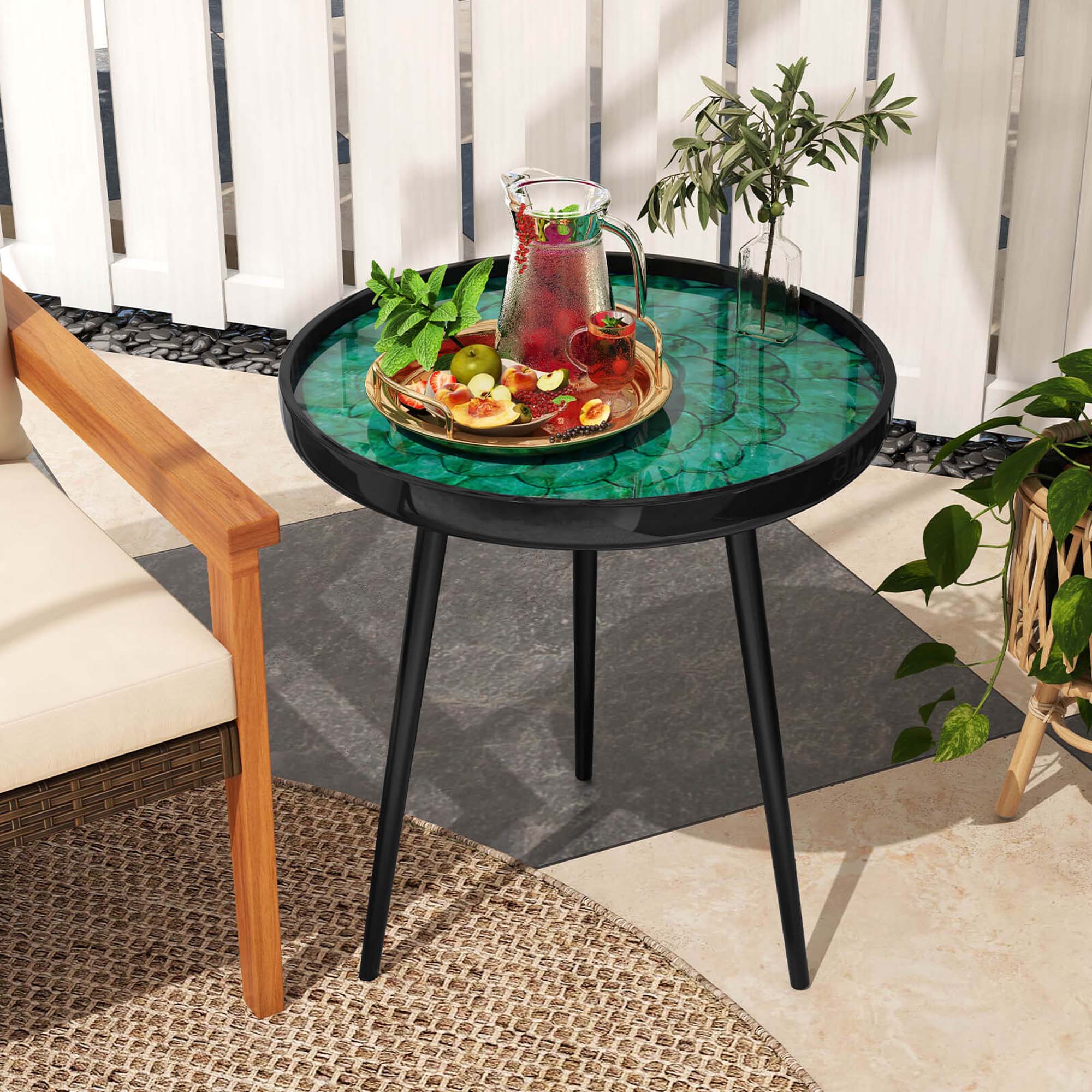 Alt View 3. Costway - Costway 20" Round End Table Mid-century Modern Coffee Table with Sea Shell Decoration - Green.