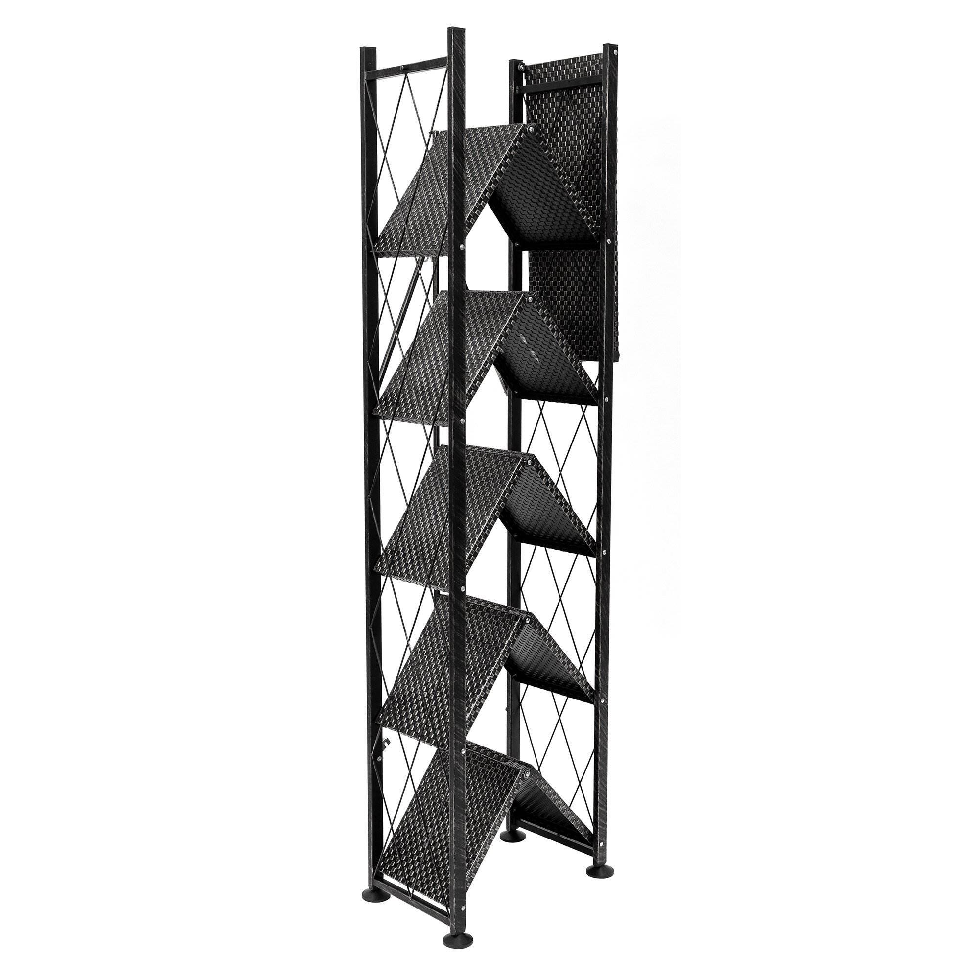 Alt View 8. Origami - Origami 6 Tier Classic Stamped Steel Bookcase Organizer Storage Rack, Black - Black.