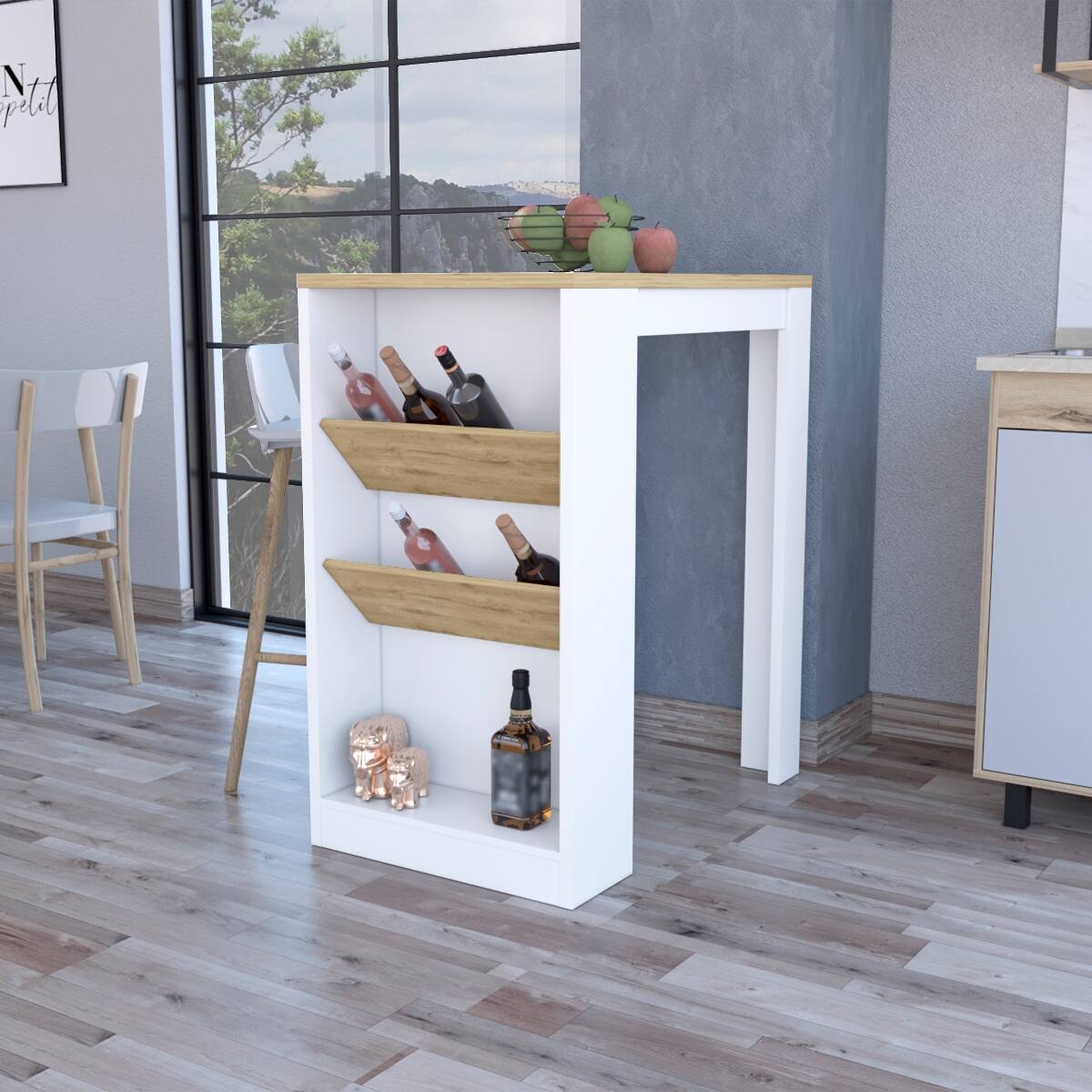 Front. Loheer - Loheer Cecil Modern Rectangular Kitchen Island 3-Tier Shelf Engineered Wood Top White - Multicolor.