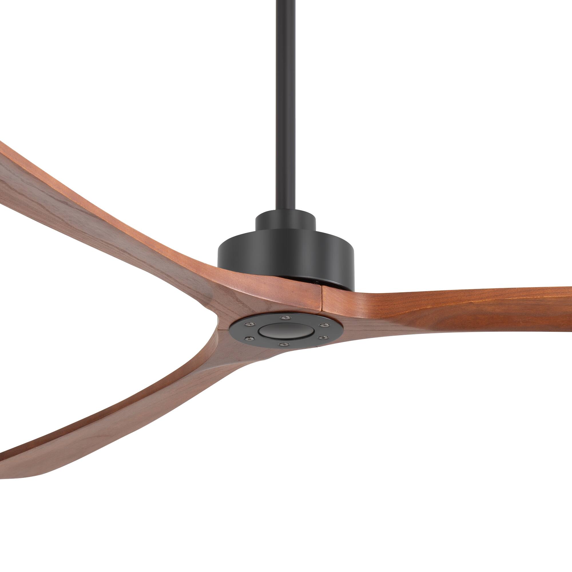 Left. Breezary - 72-Inch No-Light Ceiling Fan with 3 Wood Blades, DC Motor, 6''&12'' Downrods, 6-Speed Remote Control & Timer - Matte Black and Red.