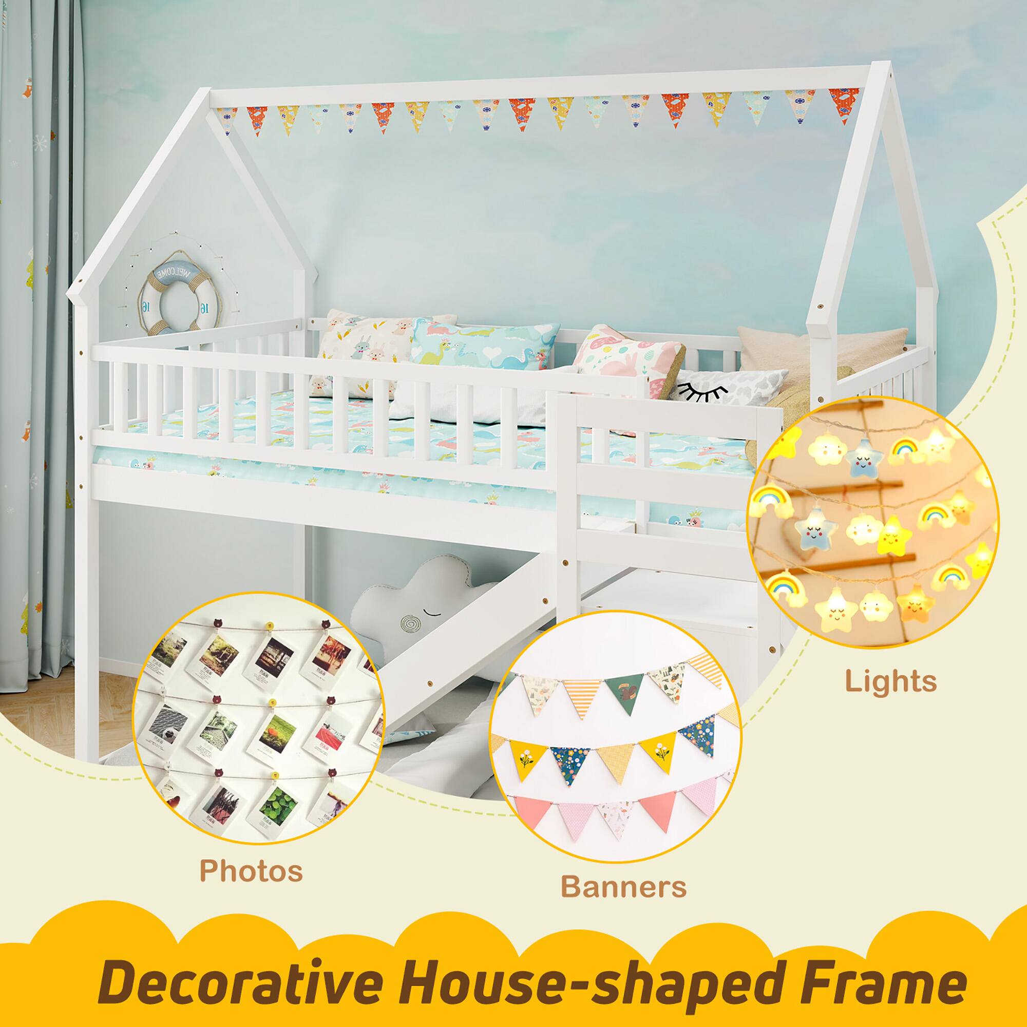Decorative House-shaped Frame

- Lights
- Photos
- Banners