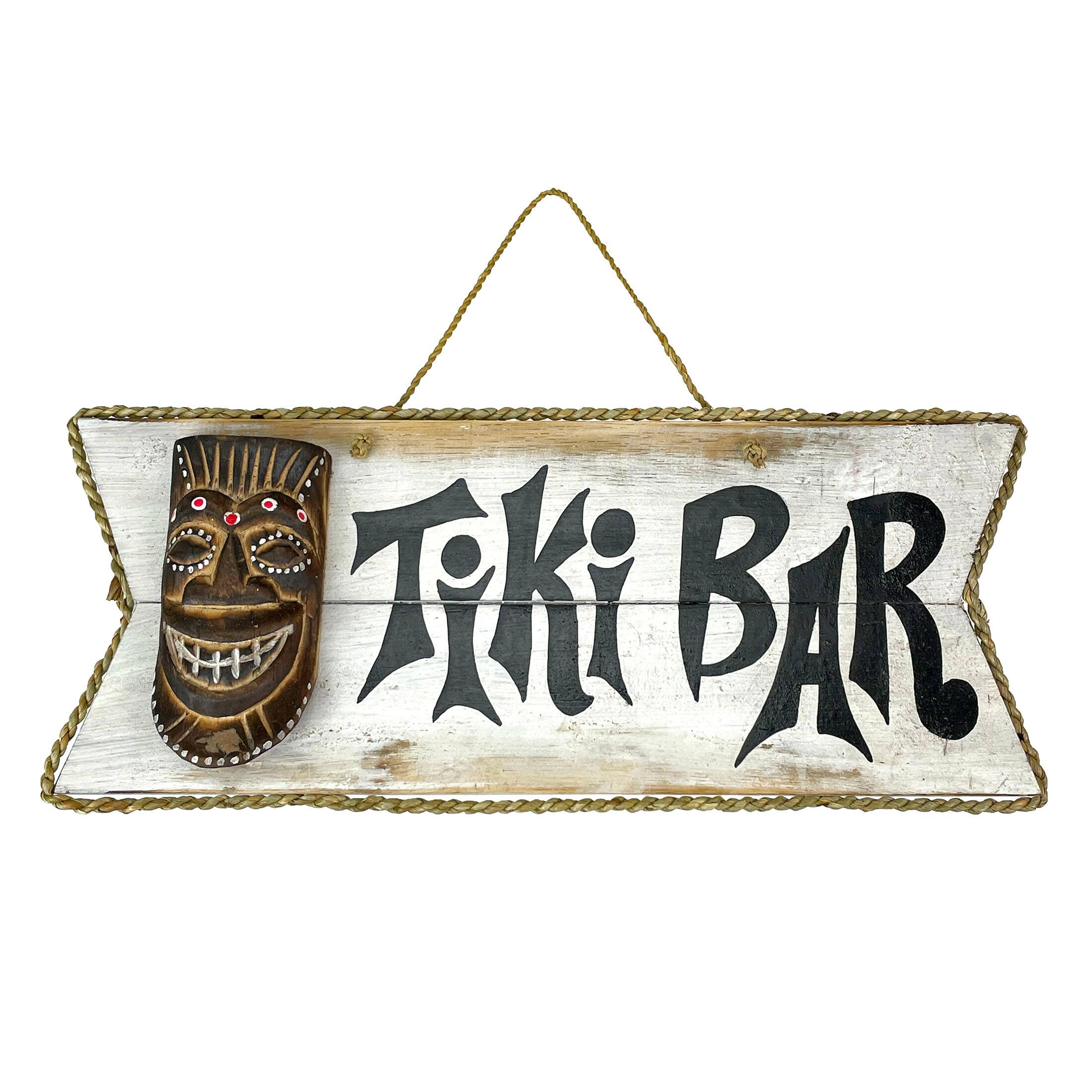 Things2Die4 Hand Painted Rustic Tiki Bar Sign Carved Mask Rope Hanging ...