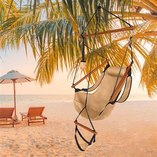Alt View 10. Winado - 1PC Hammock Hanging Sky Chair, Air Deluxe Swing Seat with Cup Holder, Wooden Stick, Chain for Indoor Outdoor Garden - Brown.