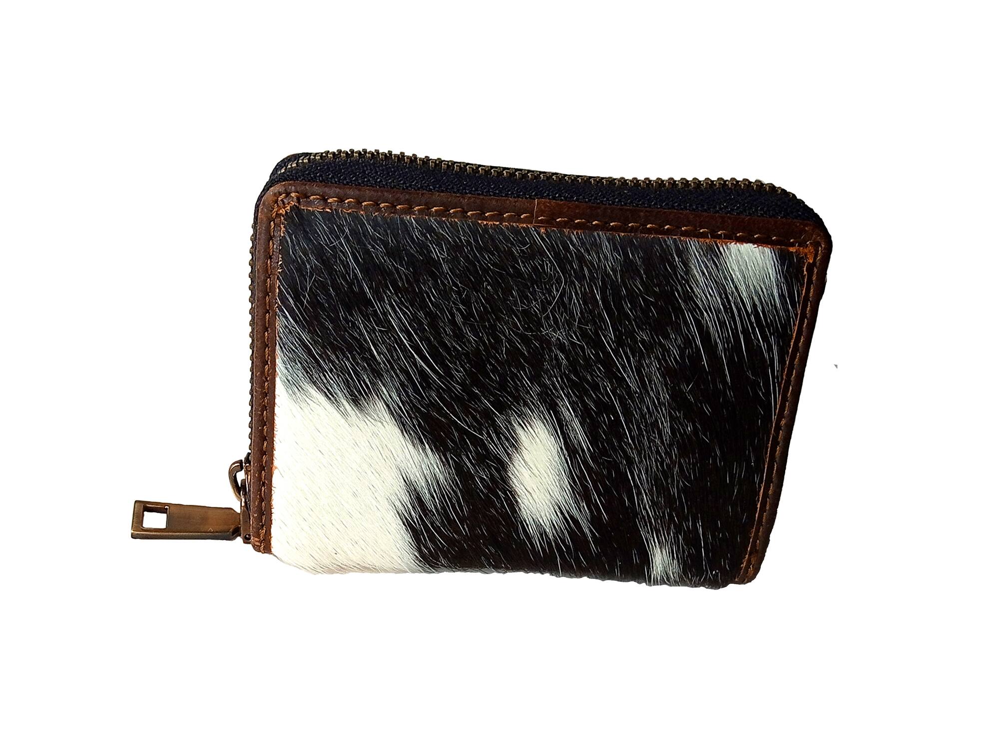 Back. ESS - eSS Handmade Real Cowhide - Zip Around Accordion - Small Wallet for Women - Black/White Combination.