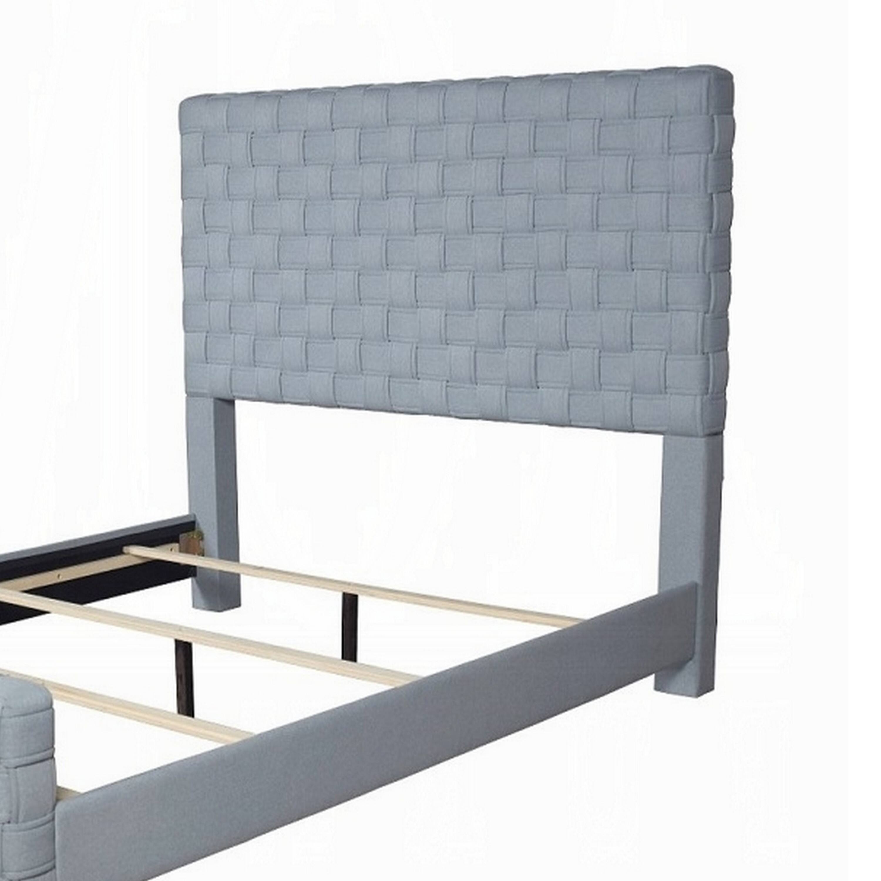 Alt View 2. Manhattan Lane - Reah Queen Size Bed, Light Teal Blue Chenille, Gray Panel Headboard - Gray, Teal Blue.