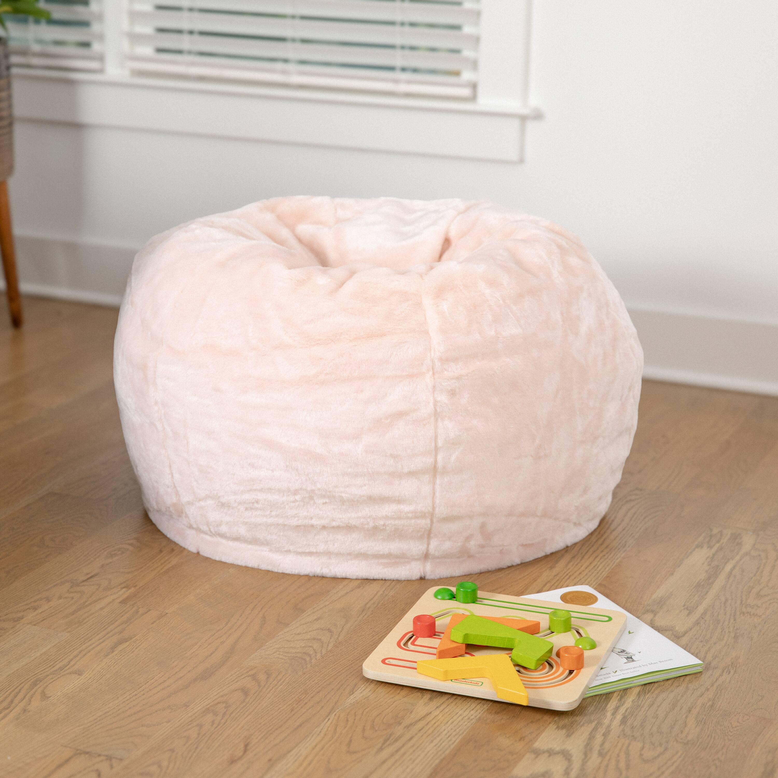 Angle. Flash Furniture - Dillon Small Blush Furry Refillable Bean Bag Chair for Kids and Teens - Pink.