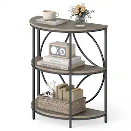 Gymax - 3-Tier Half Round End Table w/Study Metal Frame Storage Shelves for Living Room Grey - Gray