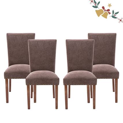 Front. JETRANSPORT - Parsons Dining Chairs Set Of 2 Upholstered Nailhead Room Kitchen Side Chair With Thick Cushions And Wood Br... - Brown set of 4.