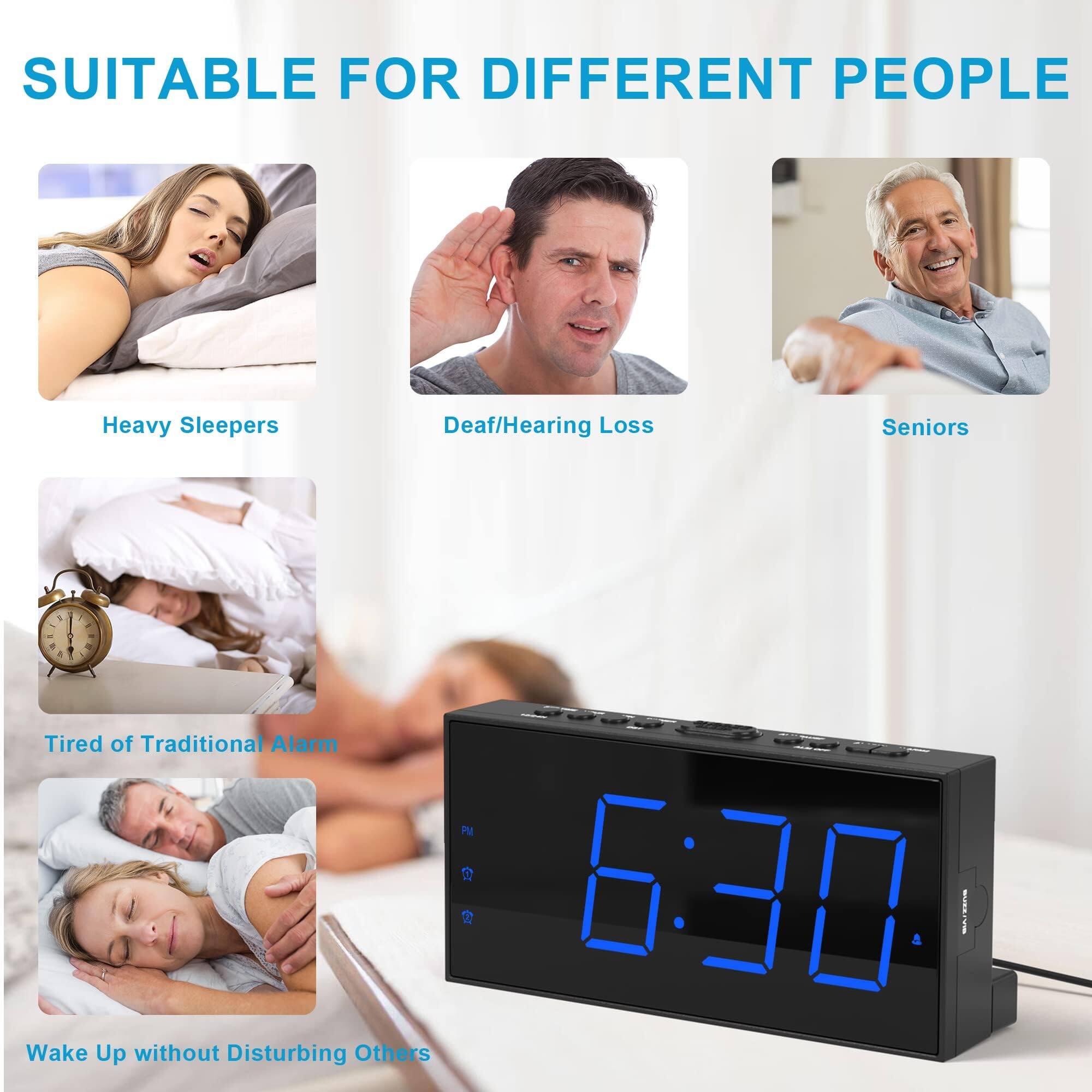 SUITABLE FOR DIFFERENT PEOPLE

Heavy Sleepers  
Deaf/Hearing Loss  
Seniors  

Tired of Traditional Alarm  
Wake Up without Disturbing Others  

6:30