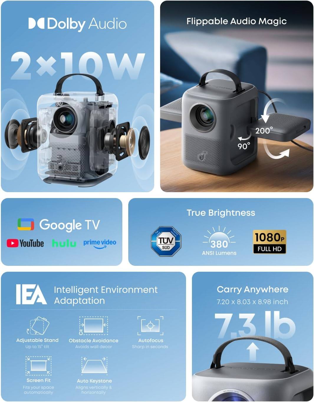 アクセサリー P1 Lite Portable 4K DVR Smart Screen Soundcore Anker Nebula P1i Portable Projector with WiFi and
