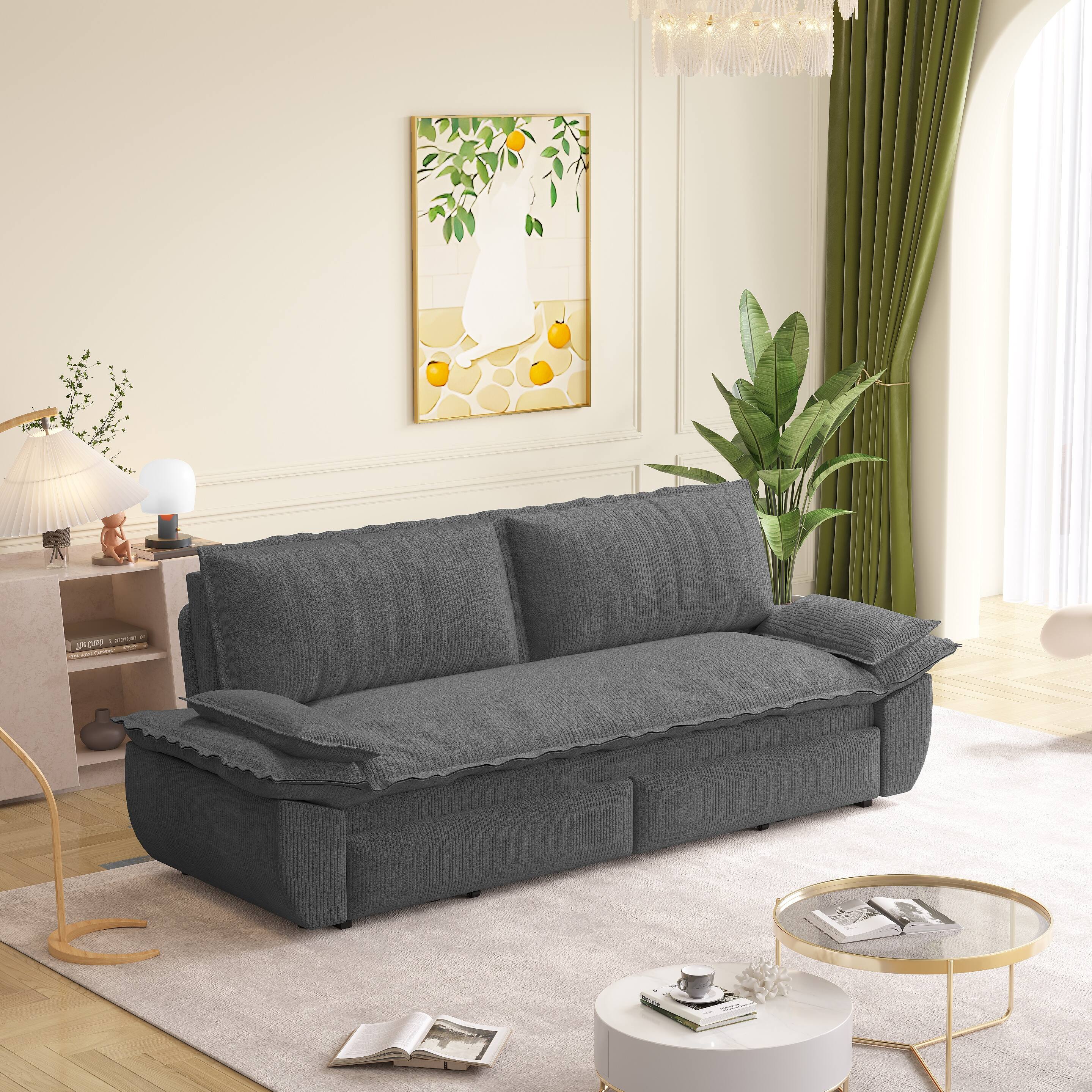 Left. Anysun - 73.2" 3-in-1 Corduroy Convertible Sleeper Sofa Bed - Queen Pull-Out Loveseat - Gray.