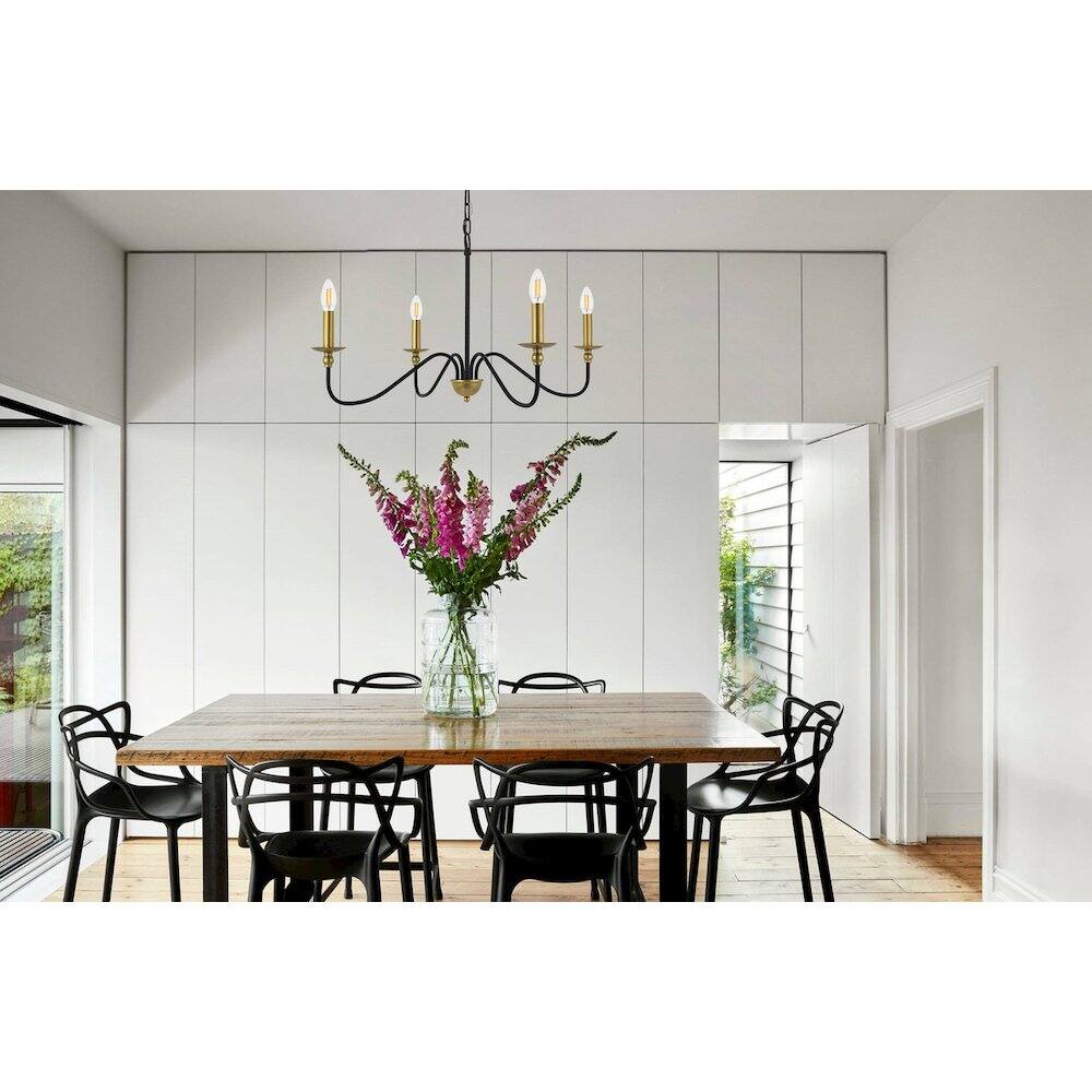 Alt View 8. Living District - Rohan 4 Light Matte Black And Brass Pendant - Matte Black And Brass.