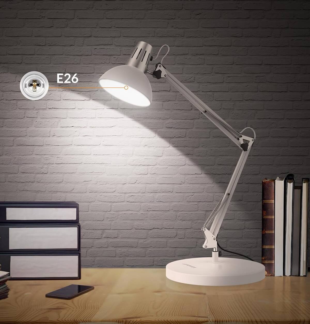 Alt View 2. FINEAK - Adjustable Metal Desk Lamp with Clamp-Eye-Caring Reading & Office Light - White.